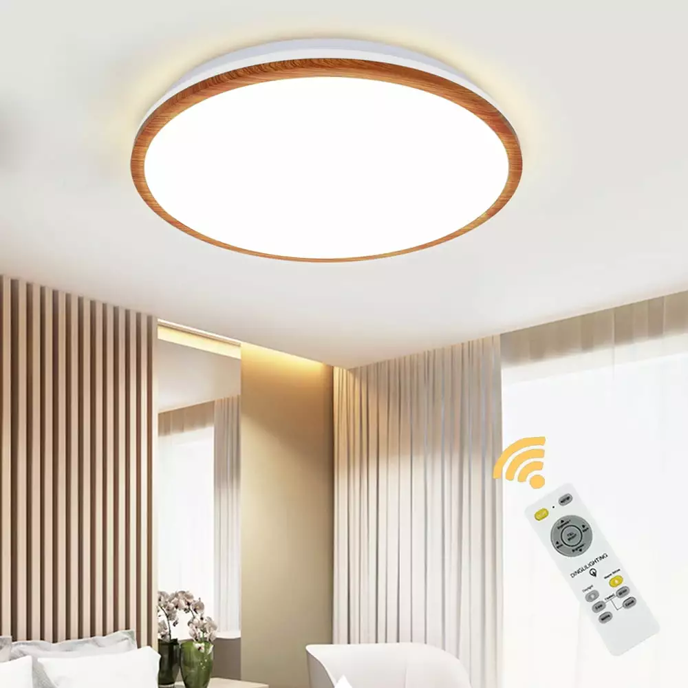 Depuley 17 35W Dimmable LED Flush Mount Ceiling Light with Remote Round Ceiling Light Fixture 3-Color Light Changing for Living Room Bedroom Kitchen