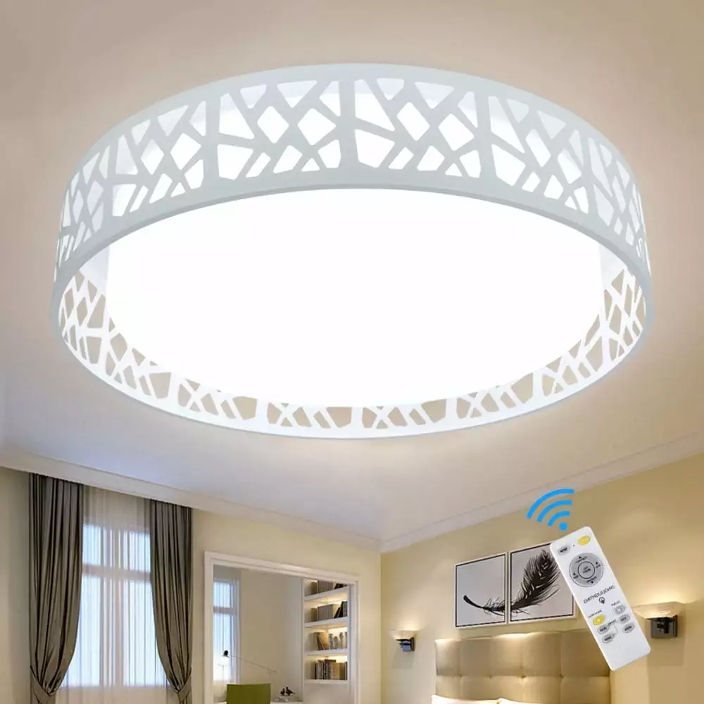 Depuley 18.5 Modern Flush Mount Ceiling Light with Remote White Ceiling Light for Dining Room Bedroom. 3 Color Changeable Timing