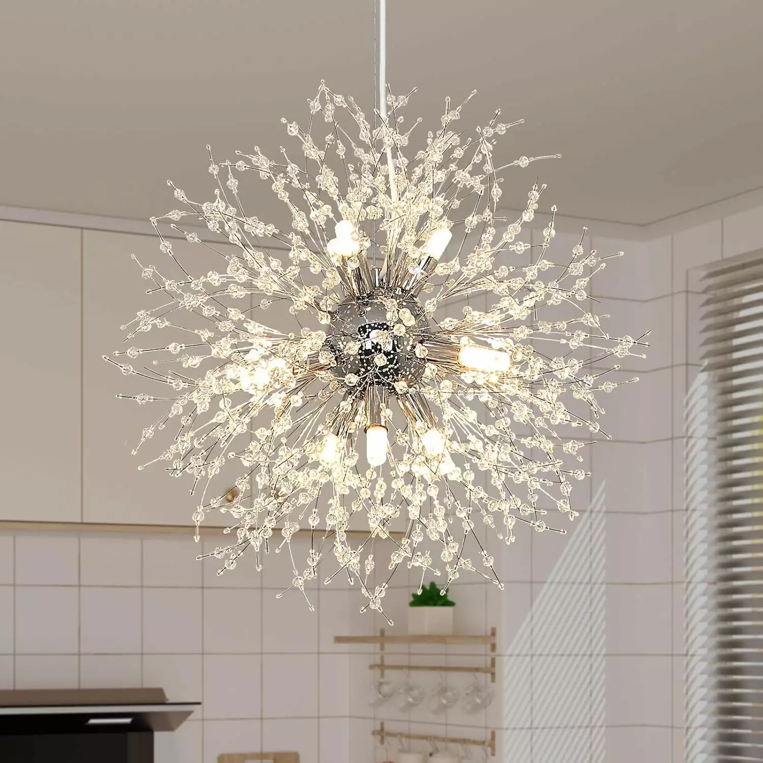 Depuley 19 Dandelion Crystal Chandelier Light Fixtures Firework Pendant Light Modern Hanging Lighting for Living Room Bedroom Dining. G9 Socket