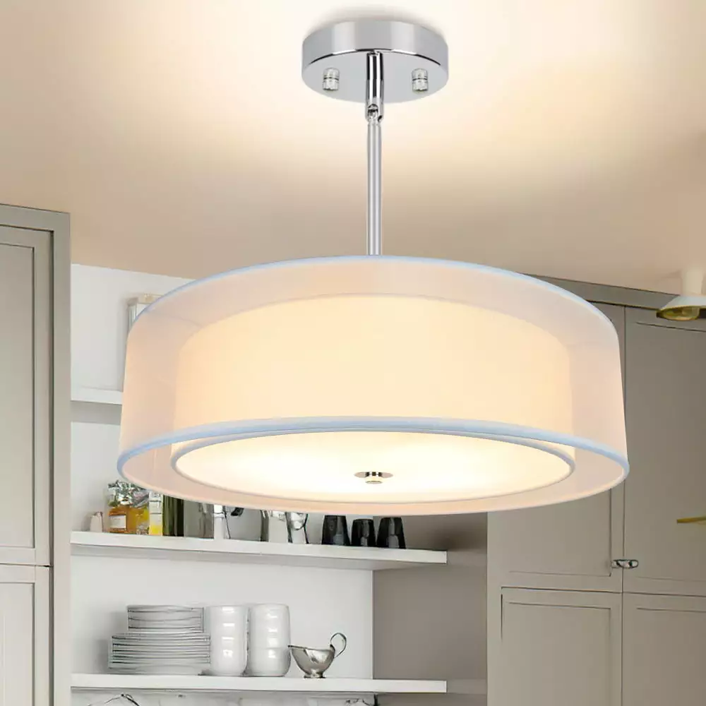 Depuley 20 3-Light Classic Semi Flush Mount Ceiling Light with Drum Shade Adjustable Height for Dining Room Bedroom Attic E26 Base