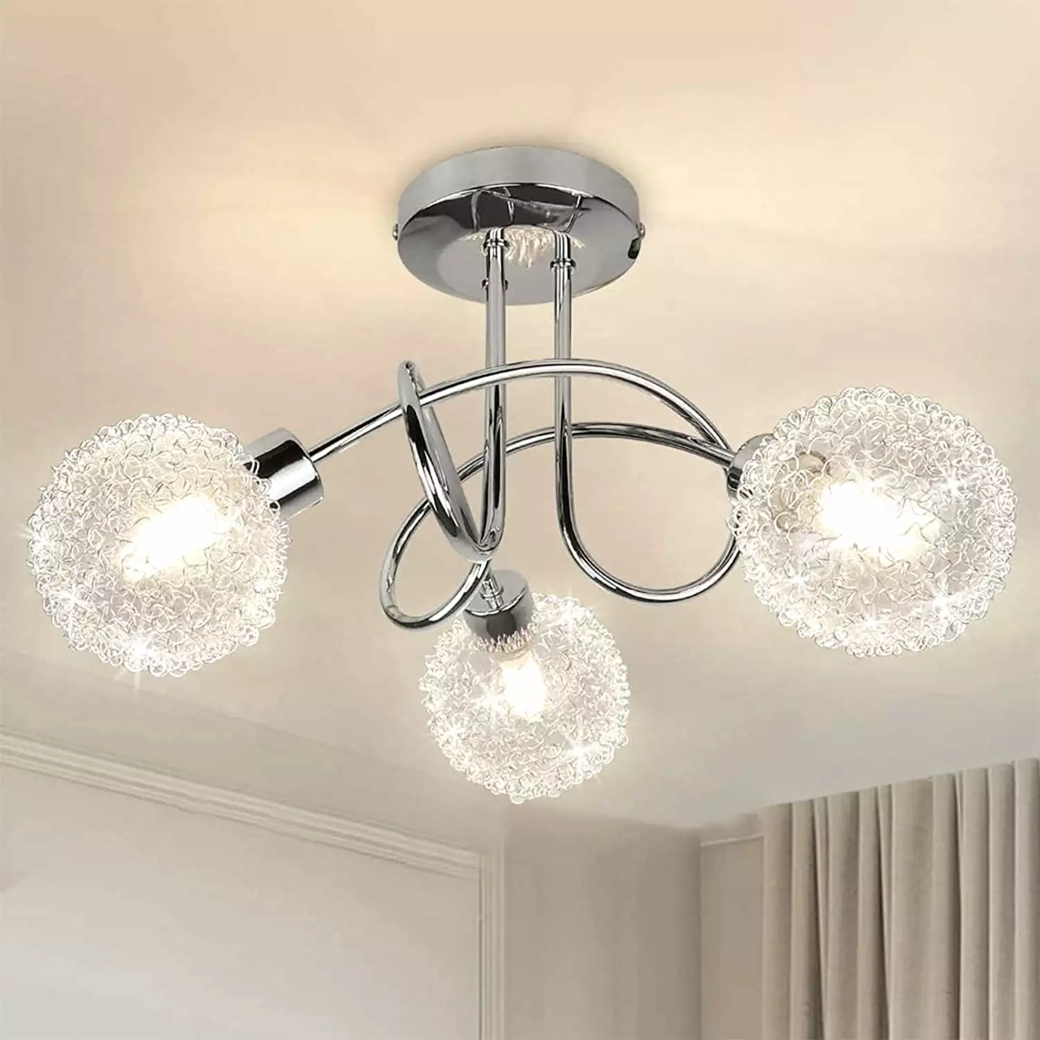 Depuley 3-Light Semi Flush Mount Ceiling Light. Modern Globe Ceiling Lamp with Glass Shade. Elegant Chandelier for Bedroom. Kitchen. Dining Room. Hallway. G9 Base