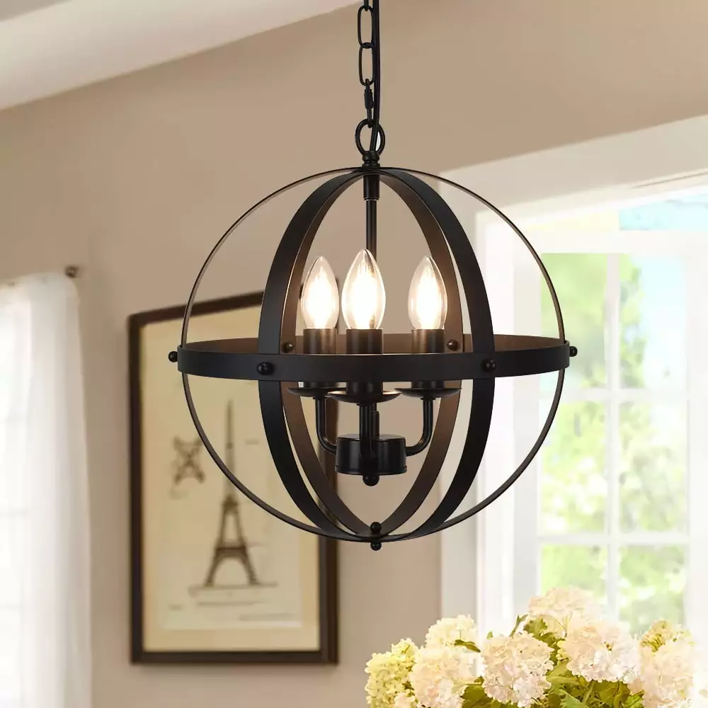 Depuley 3 Lights Globe Pendant Lighting Fixture. Industrial Pendant Lamp. E12 Base Black for Kitchen. Dining Room. Living Room. Hallway. Bedroom