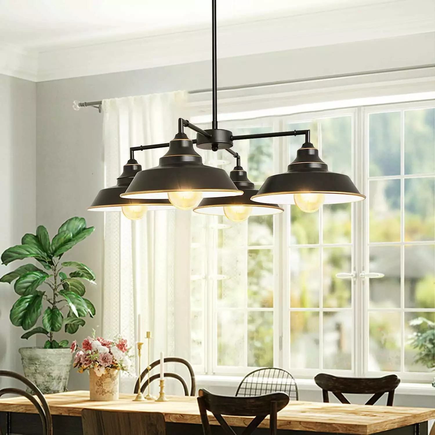 Depuley 4-Light Farmhouse Pendant Light. Industrial Chandelier Light Fixtures Hanging with Metal Shades. Black. E26