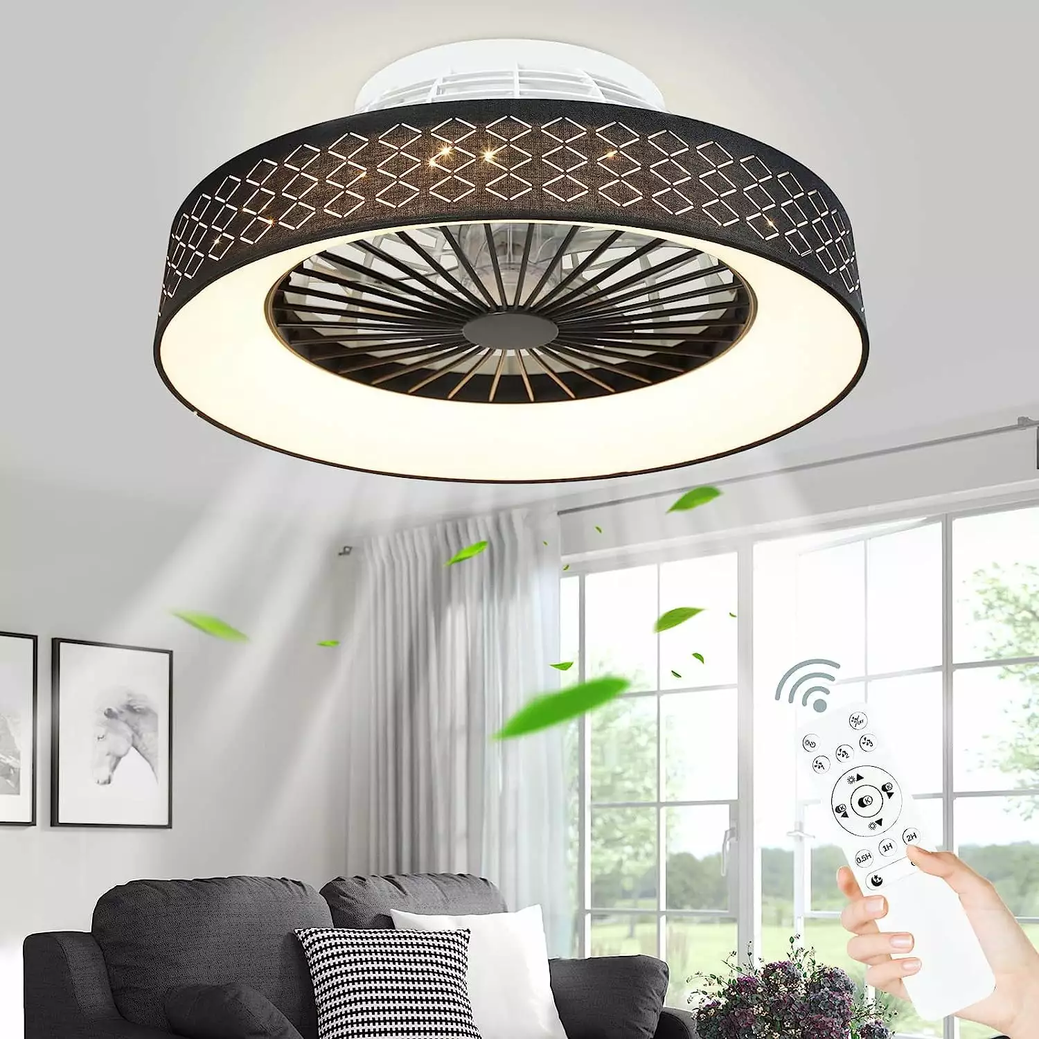 Depuley LED Ceiling Fan Light Kit. Low Profile Ceiling Fan with Light. Modern Ceiling Fan with Remote for Living Room. Bedroom. Dining. 3 Colors Changing. 3 Speeds. Timing