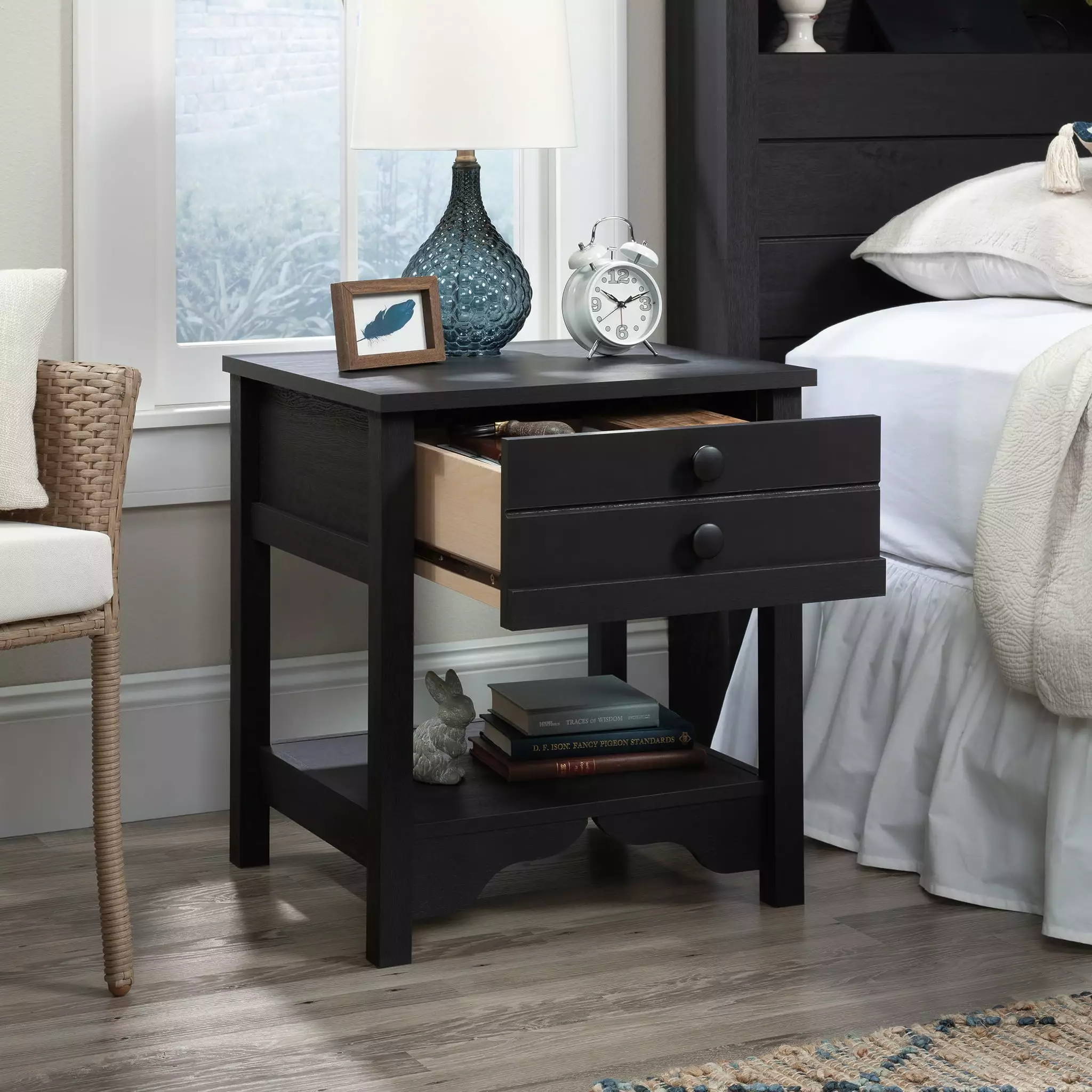 Desert Fields Nightstand with Drawer. Raven Oak Finish