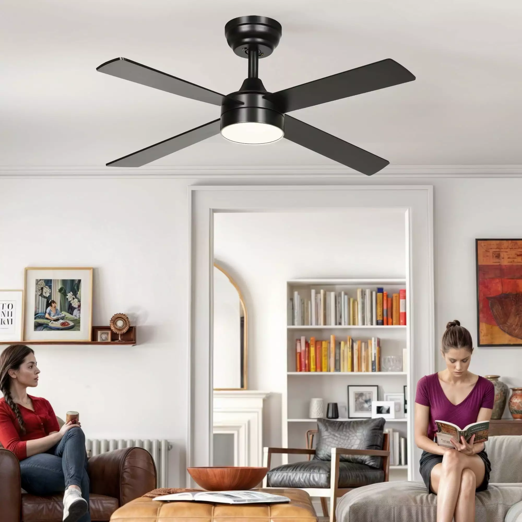 Dextrus 48in Modern Black Ceiling Fans with Light and Remote Control /App Control. Compatible with Alexa for Indoor Outdoor