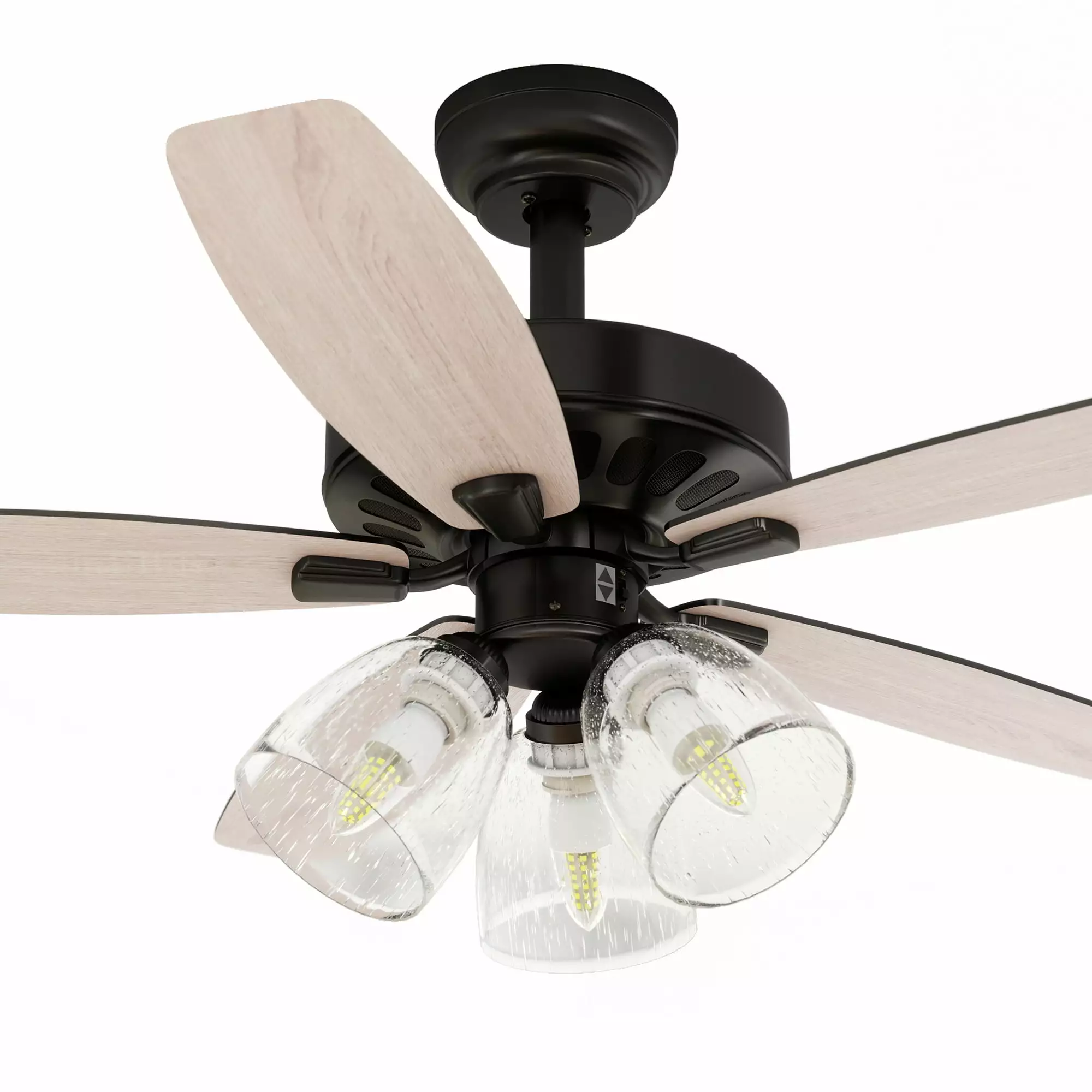 Dextrus 52'' Farmhouse Ceiling Fan with Light and Remote. with Clear Seeded Glass Light Kit. Quiet Reversible Motor. 5 Blades.3 Speed. Timer. Oak