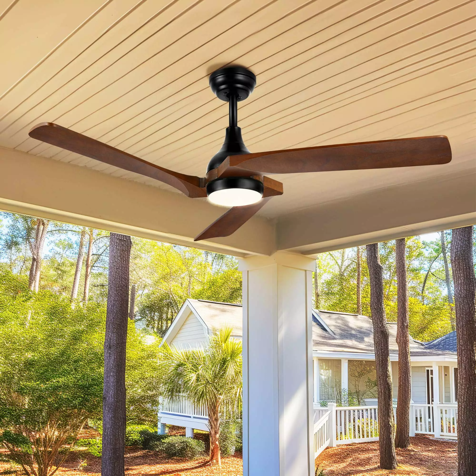 Dextrus 52-inch 3 Blades Ceiling Fan with LED Lights and Remote Control. 6-speed Modern Ceiling Fan - Walnut & Black