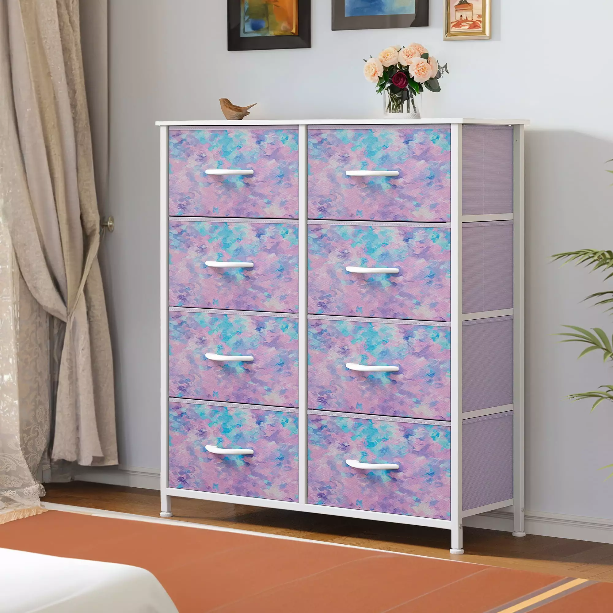 Dextrus 8 Drawers Fabric Dresser for Bedroom. Tall Storage Dresser. Storage Drawer Organizer for Closet. Bedroom. Living Room. Tie-dye Purple