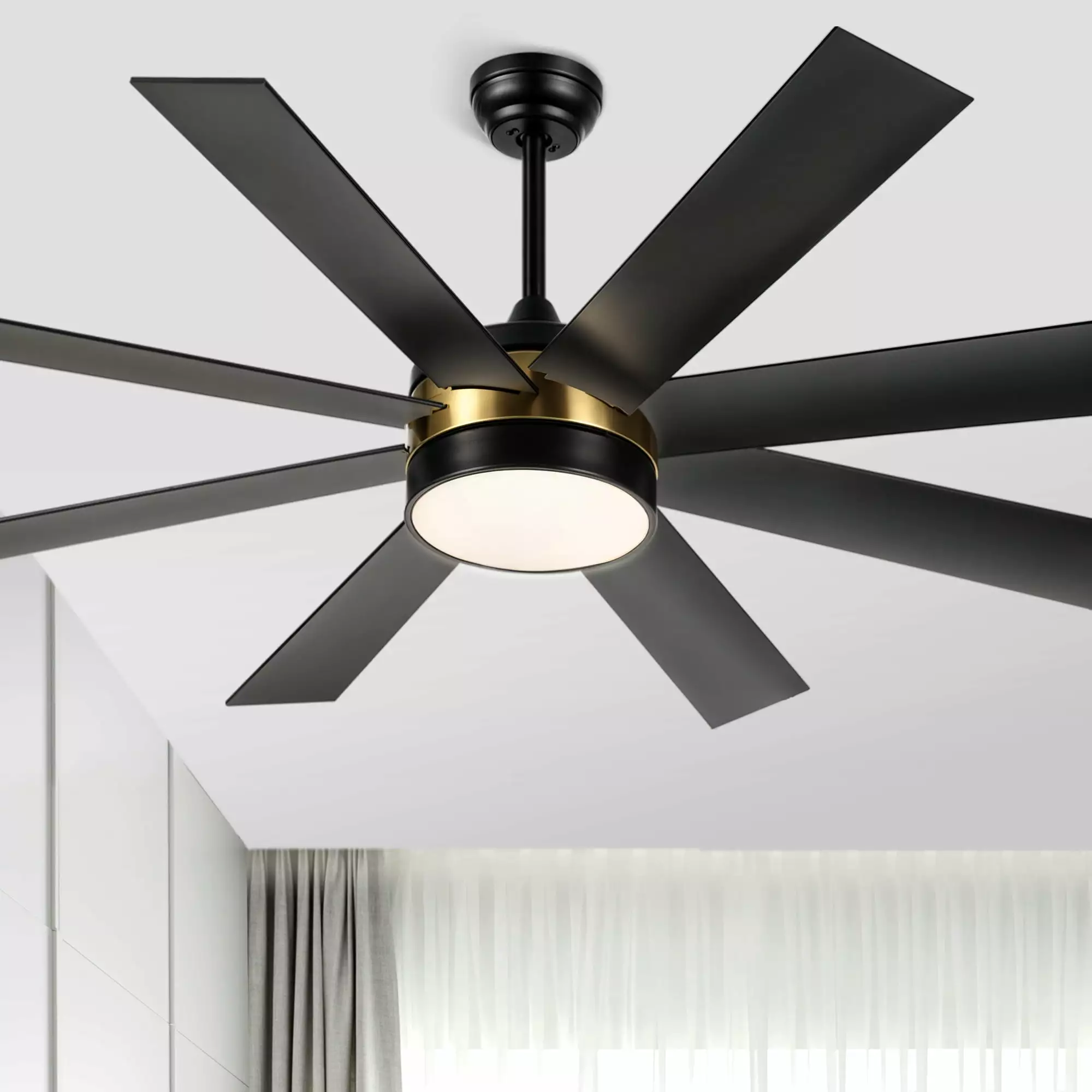 Dextrus Black 60in Ceiling Fan with Light and Remote. Modern Light Fan for Outdoor Indoor - Black & Gold