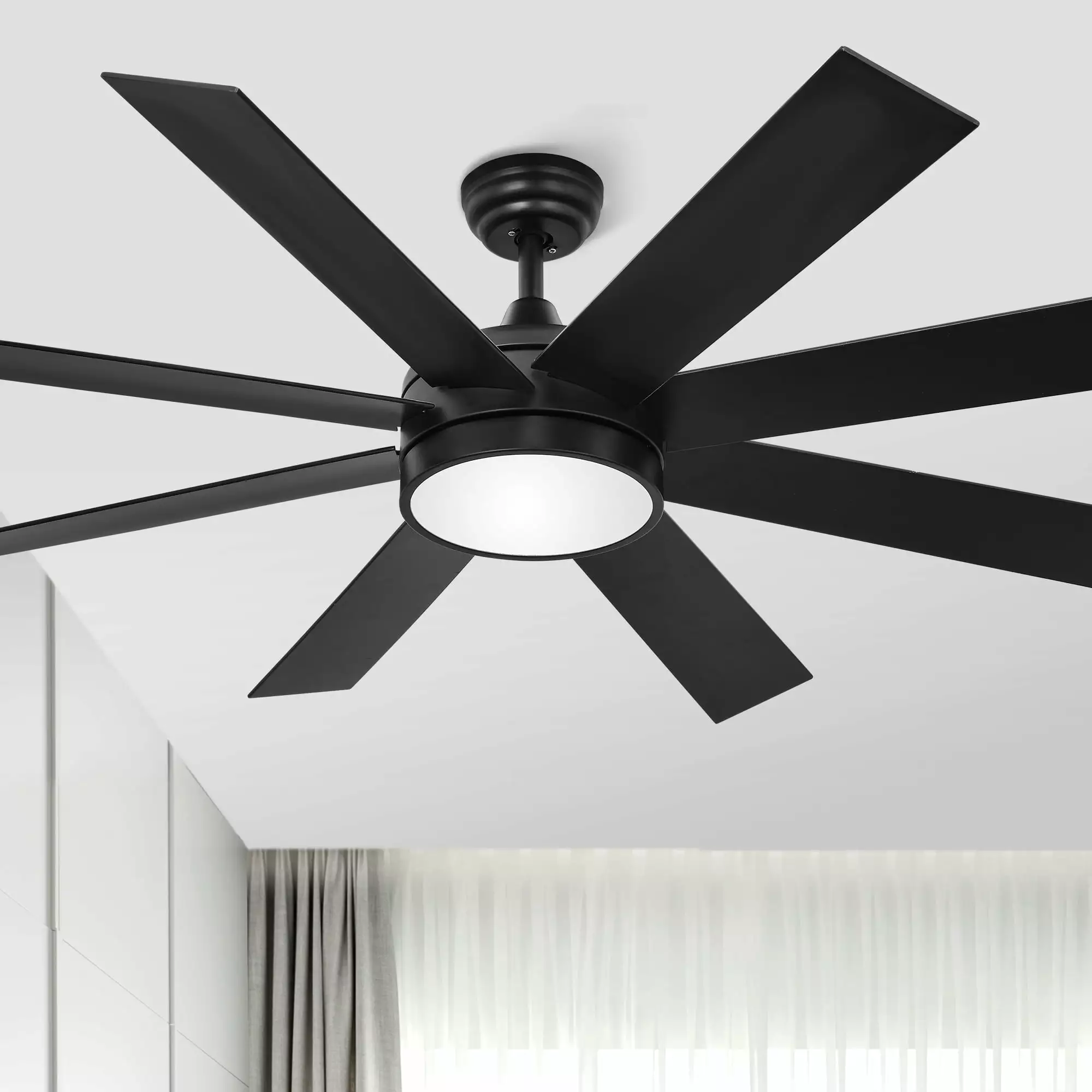 Dextrus Black 60in Ceiling Fan with Light and Remote. Modern Light Fan for Outdoor Indoor