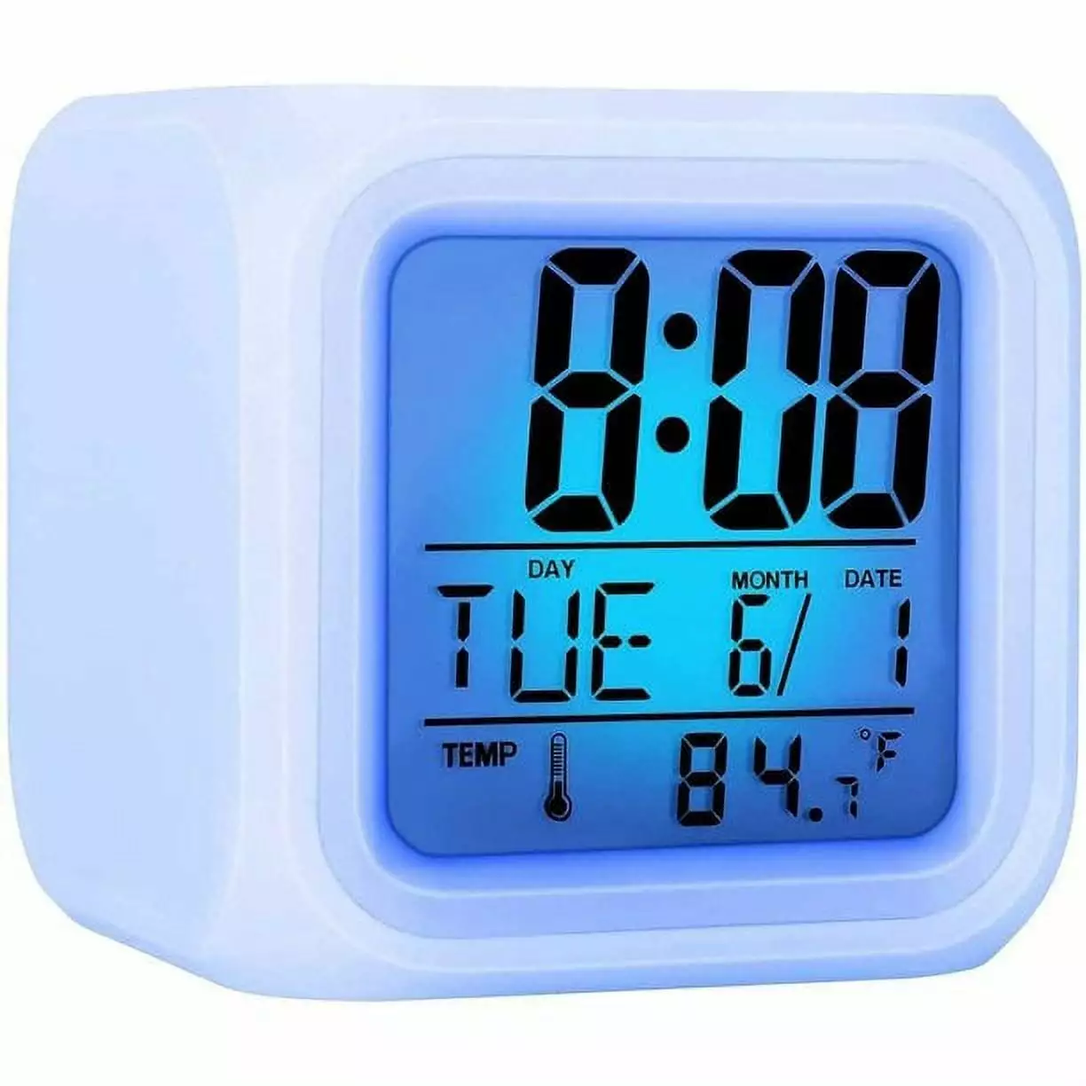 Digital Alarm Clock Glowing Cube LCD Clock with Large Display Time / Date / Temperature Colorful LED Night Light Idea Gift for Boys Girls