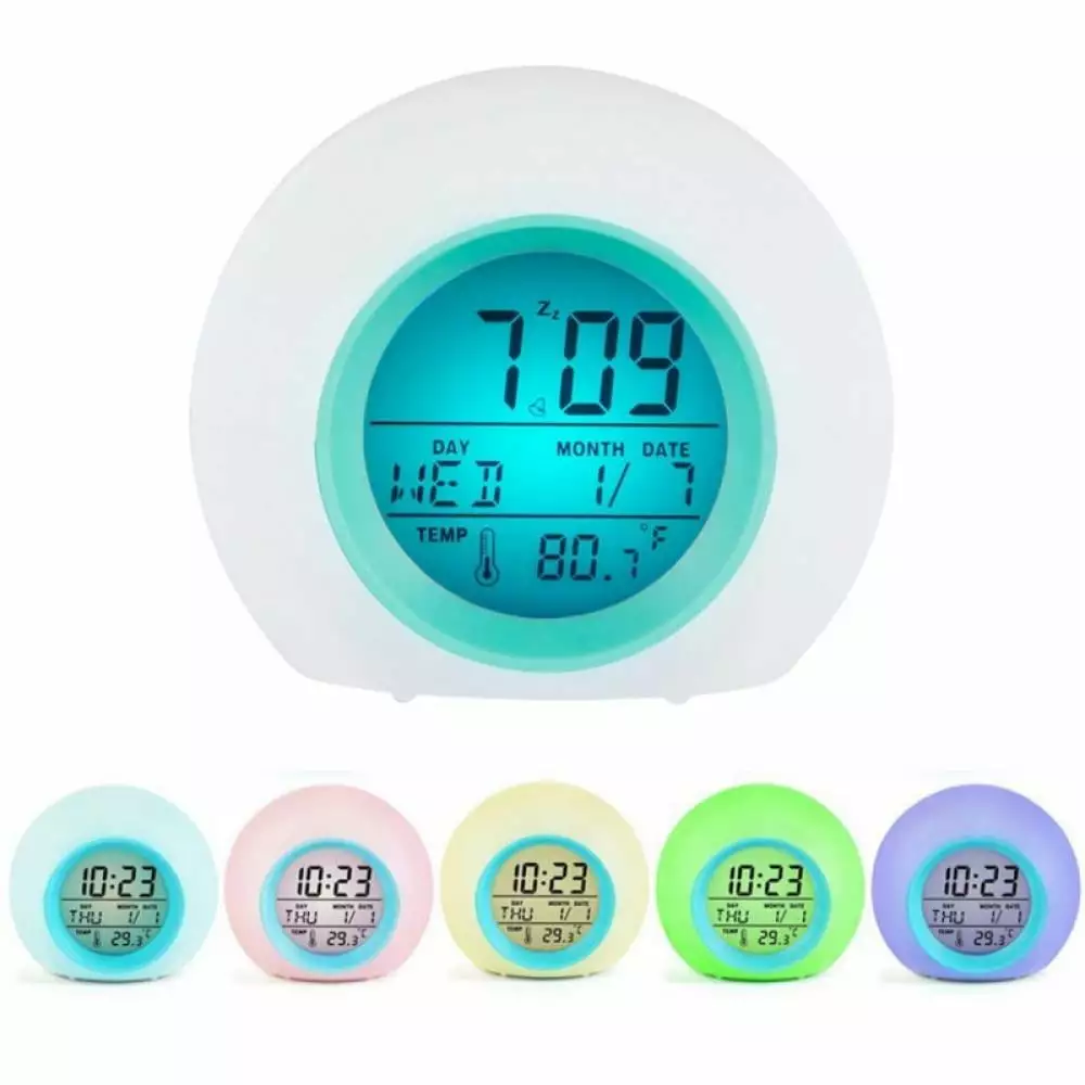 Digital Kids Alarm Clock. 7 Colors Changing LED Light Large Display Time/Date/Temp/Alarm with Snooze. Bedside Clock. Night Light Clock