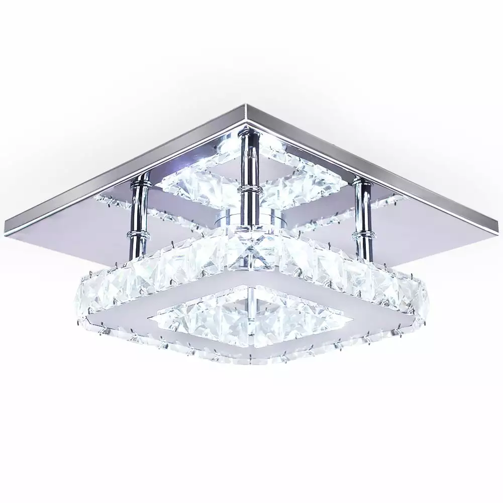 Diisunbihuo Modern Crystal Chandelier 7.9 Inches Led Ceiling Light Mini Square Flush Mount Ceiling Light for Bedrooms Dinning Rooms Hallway(Cool White.15W)