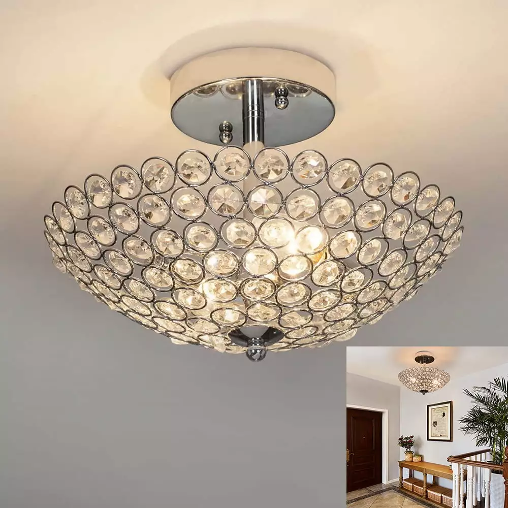 DingLiLighting Ceiling Light Fixture Flush Mount Crystal Chandelier Light Fixture for Hallway Bedroom. Entry.Foyer. Hallway. Closet Room. E12 Base