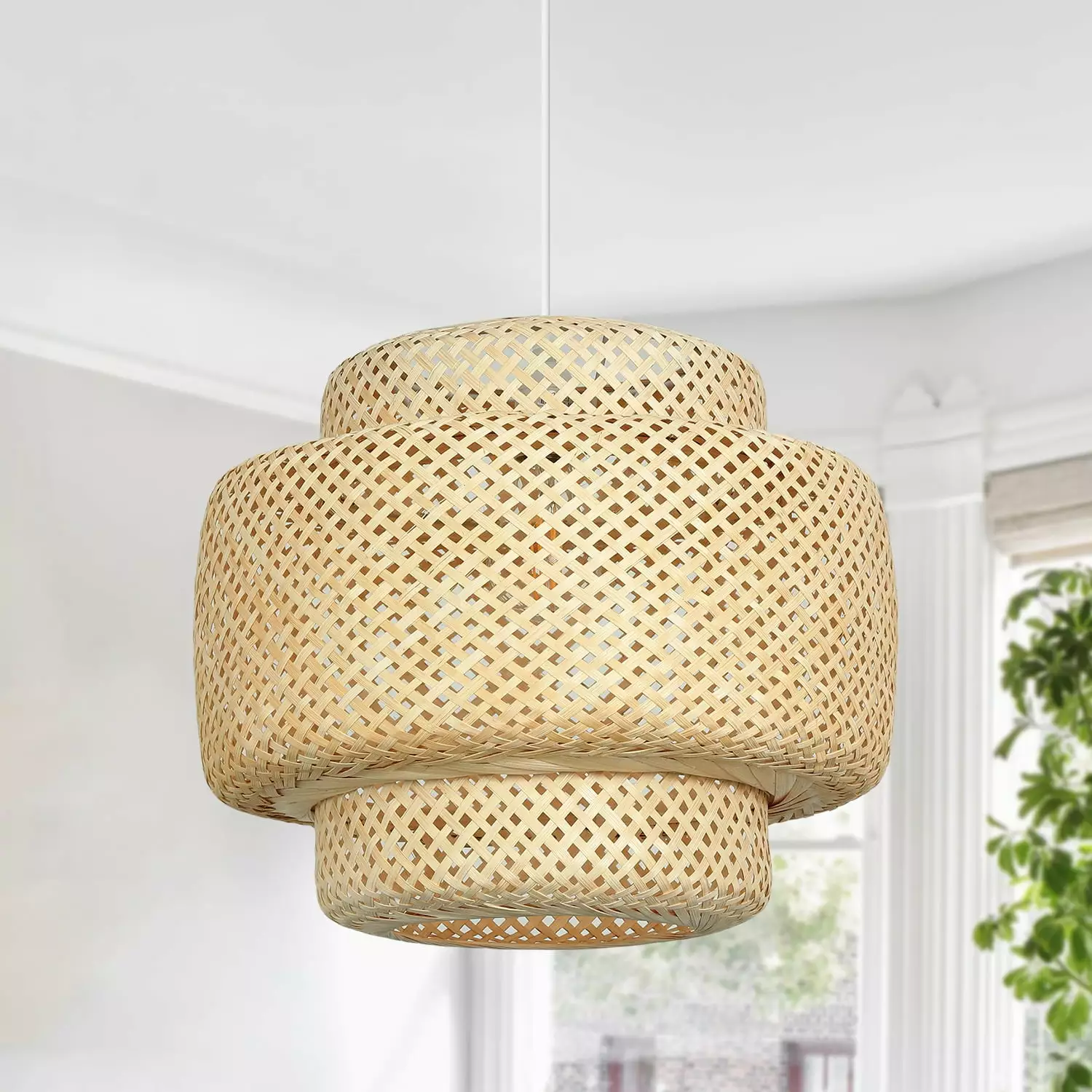 DingLiLighting Rattan Pendant Light Wicker Ceiling Fixtures Weave Chandelier Pendant Shade for Dining Living Room Kitchen Island Vintage 1 Light. E26 socket