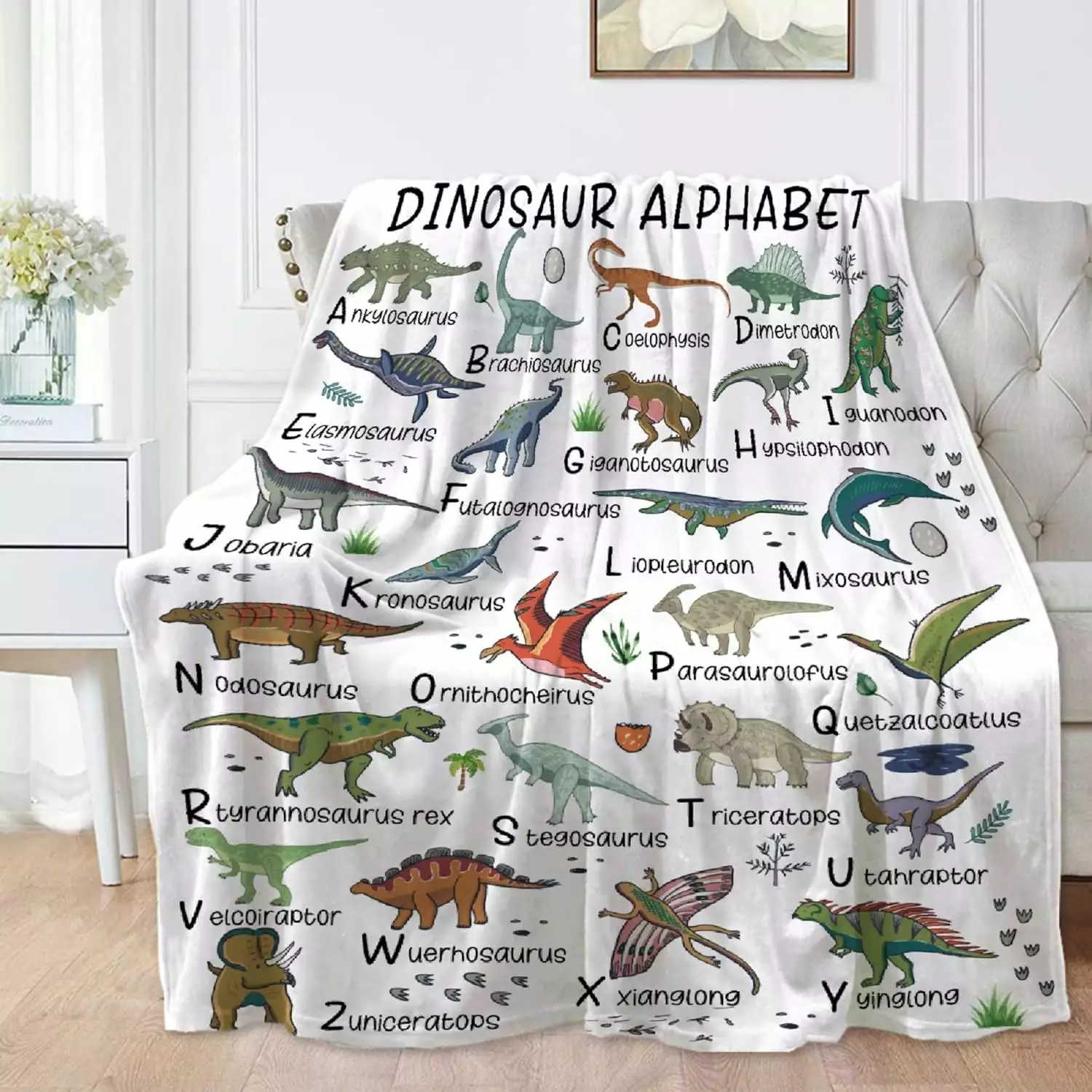 Dinosaur Alphabet2 Blanket for Boys Girls. Kids Gift Kids Throw Blanket Gift for Child. Fluffy Cozy Soft Lightweight ABC Blankets for Bed Office.40x50