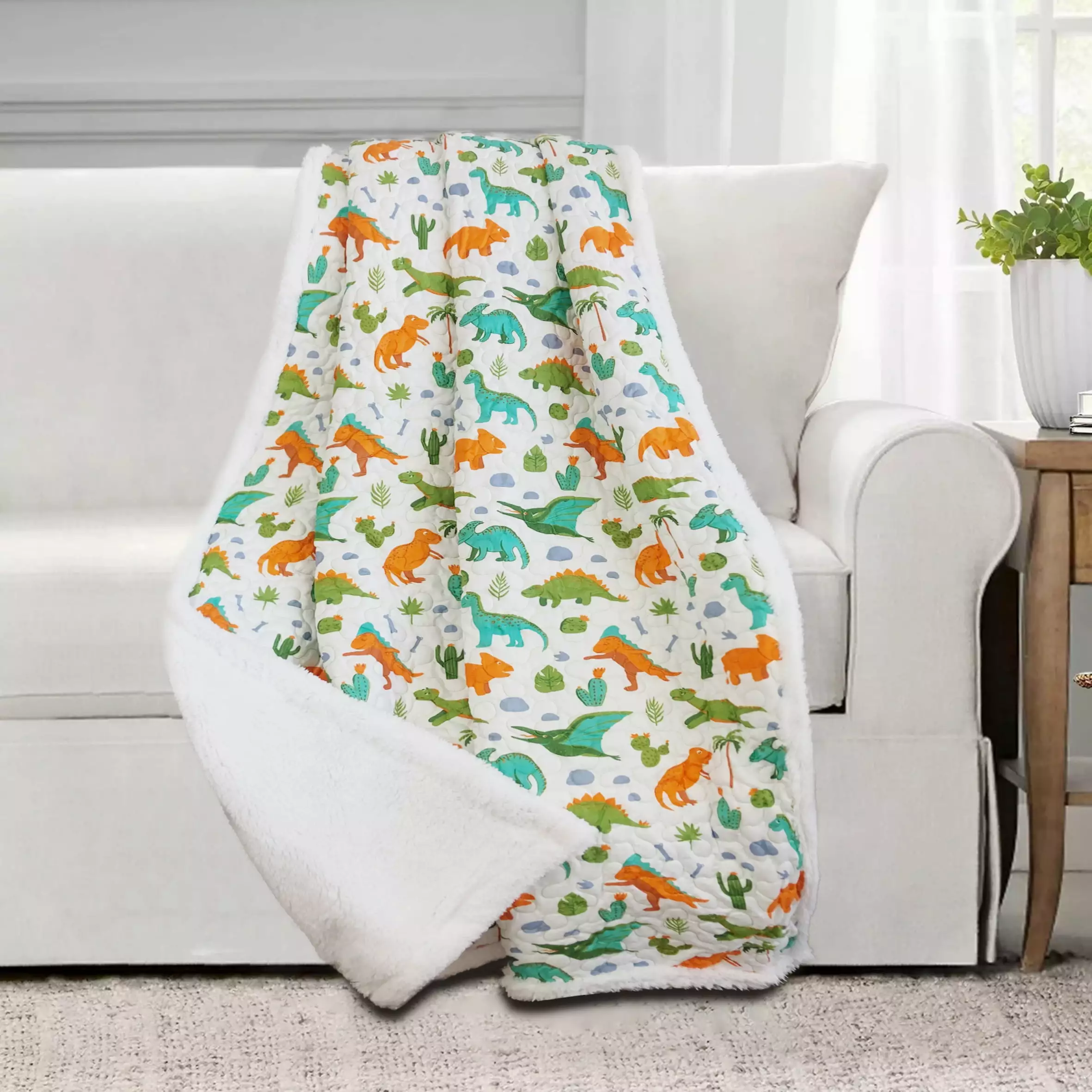 Dinosaur Park Quilted Sherpa Throw 50x60