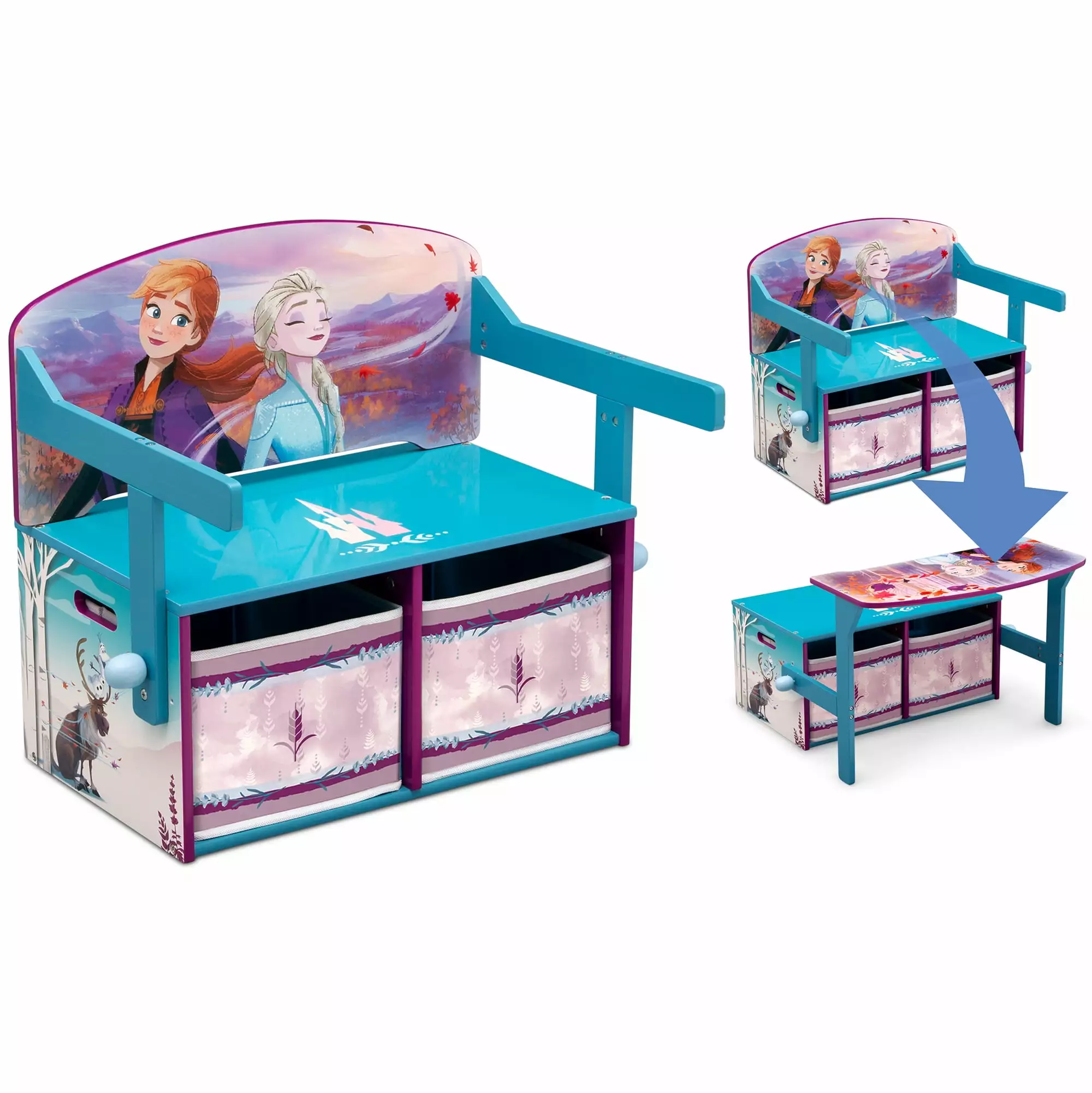 Disney Frozen 2-in-1 Activity Bench and Desk by Delta Children - Greenguard Gold Certified. Blue/Purple