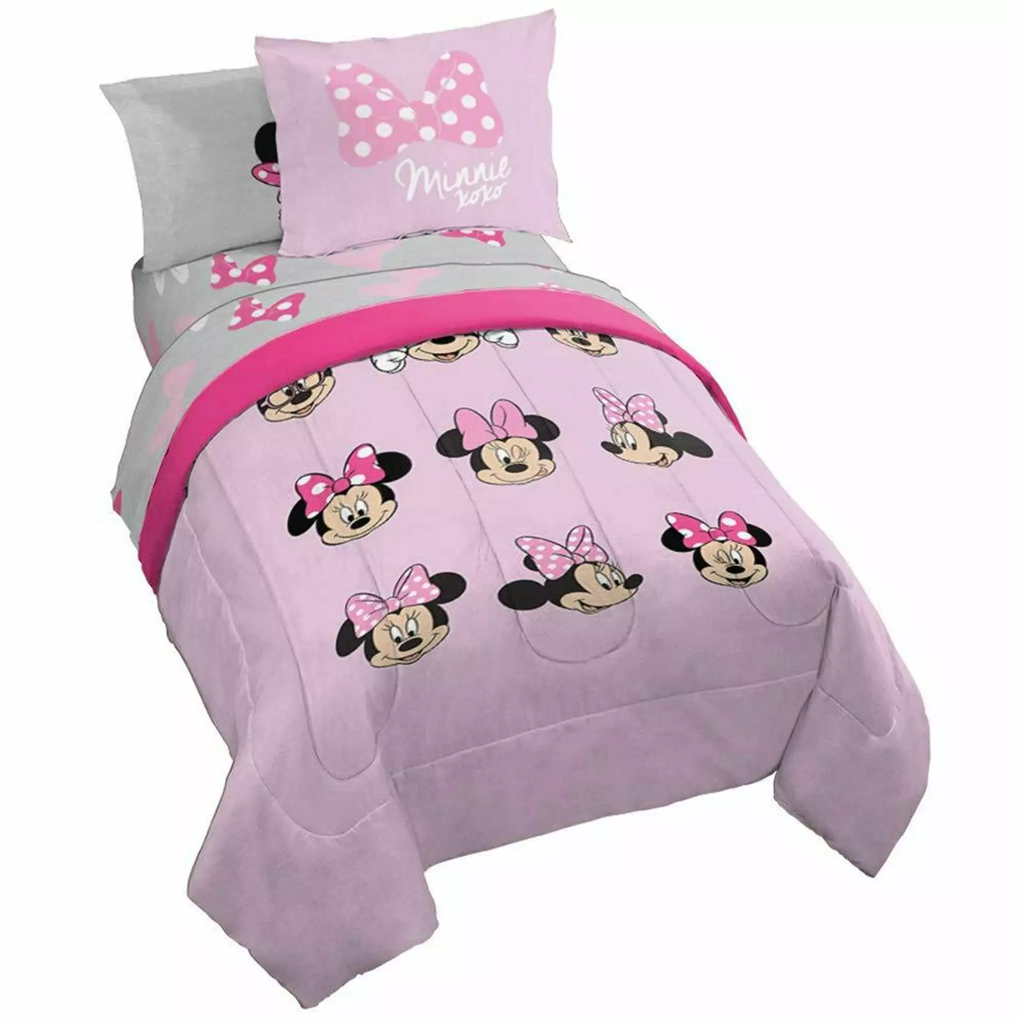 Disney Minnie Mouse Faces Pink 7 Piece Full Bed Set. 100% Microfiber