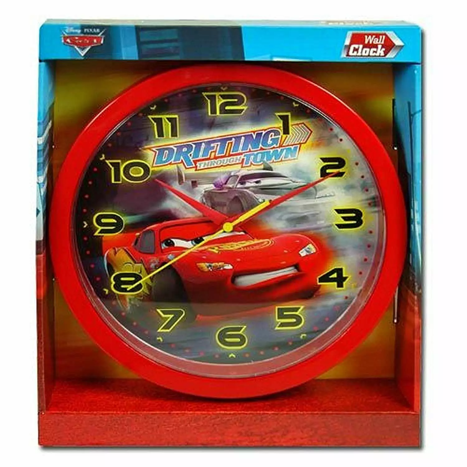 Disney Pixar Cars Lightning McQueen Drifting Through Town Plastic Wall Clock