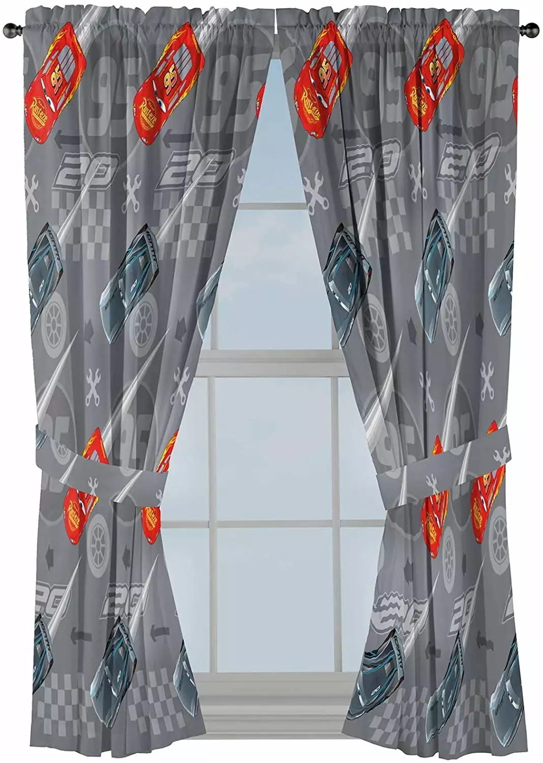 Disney Pixar Cars Lightning Speed Grey 63 inch Drapes. 100% Microfiber