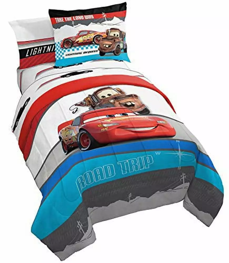 Disney Pixar Cars Racing Machine Red & White 7 Piece Full Bed Set. 100% Microfiber