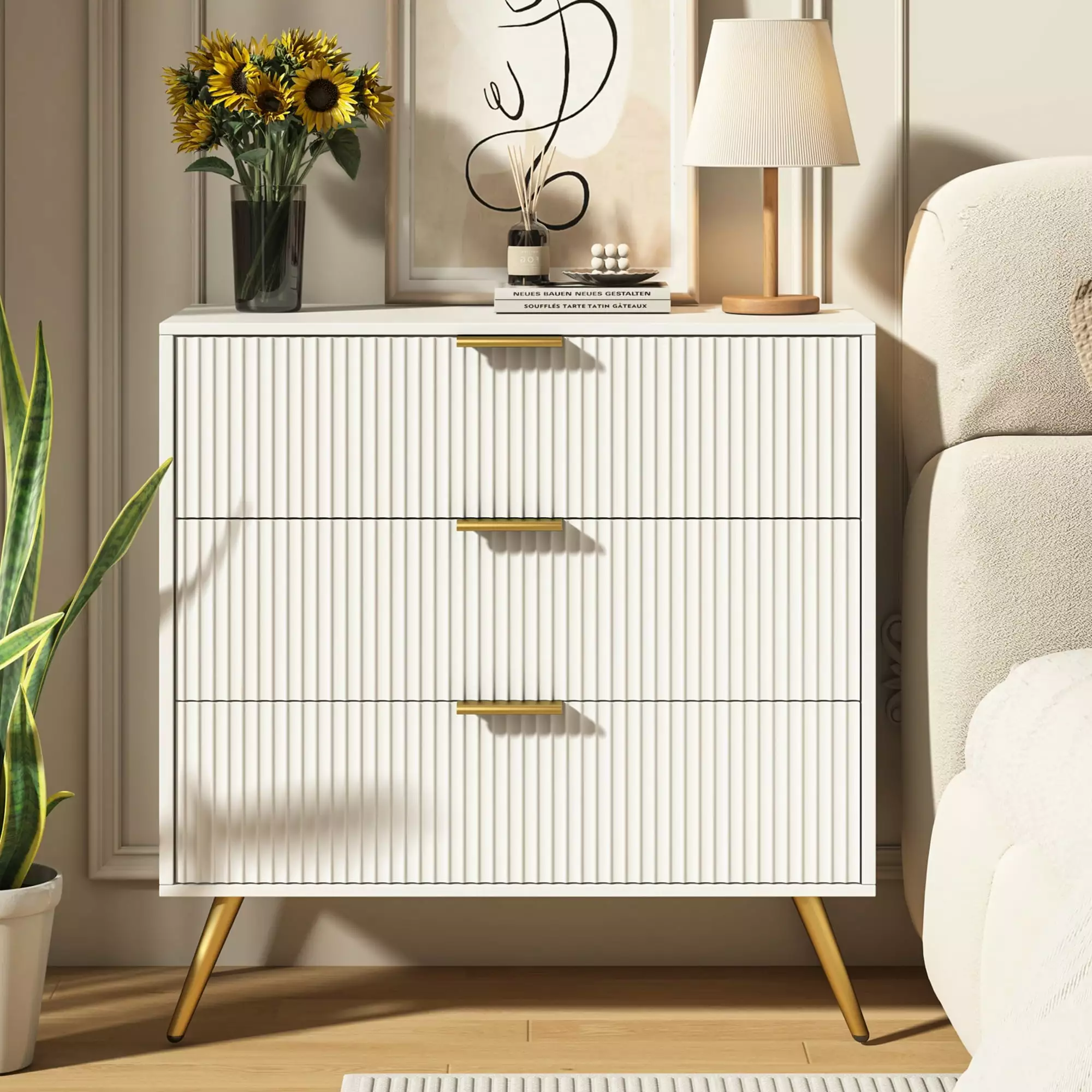 Diubas 3 Drawer Dresser. Chest of Drawers for Bedroom. Modern Storage Cabinet Dresser Organizer Unit with Handle for Living Room. Closet. Hallway. Nursery