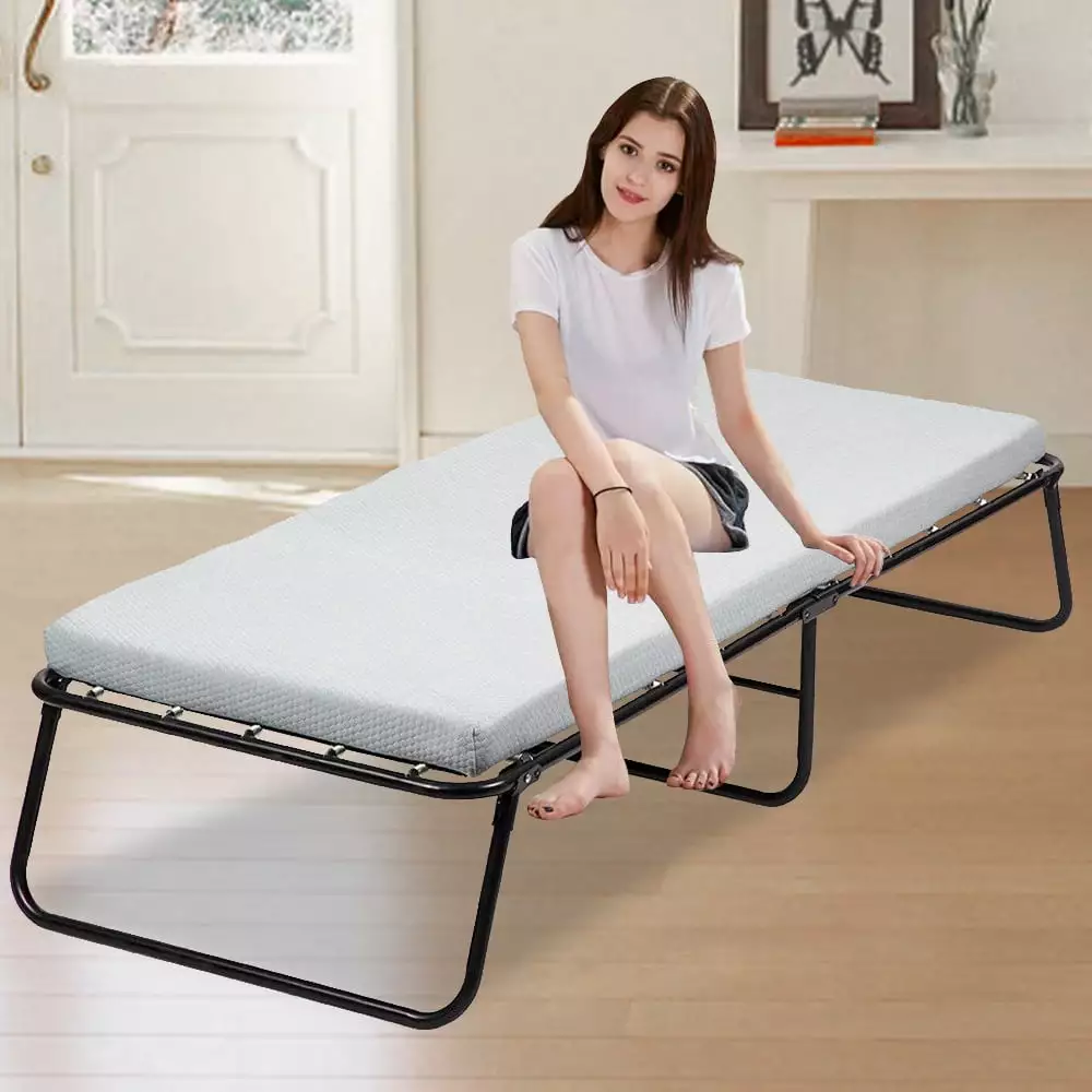 Dkelincs Portable Folding Bed with Mattress Twin Size Guest Bed Foldaway Bed with 3 inch Foam Mattress and Breathable Fabric for Adults & Kids. 250 lbs Capacity