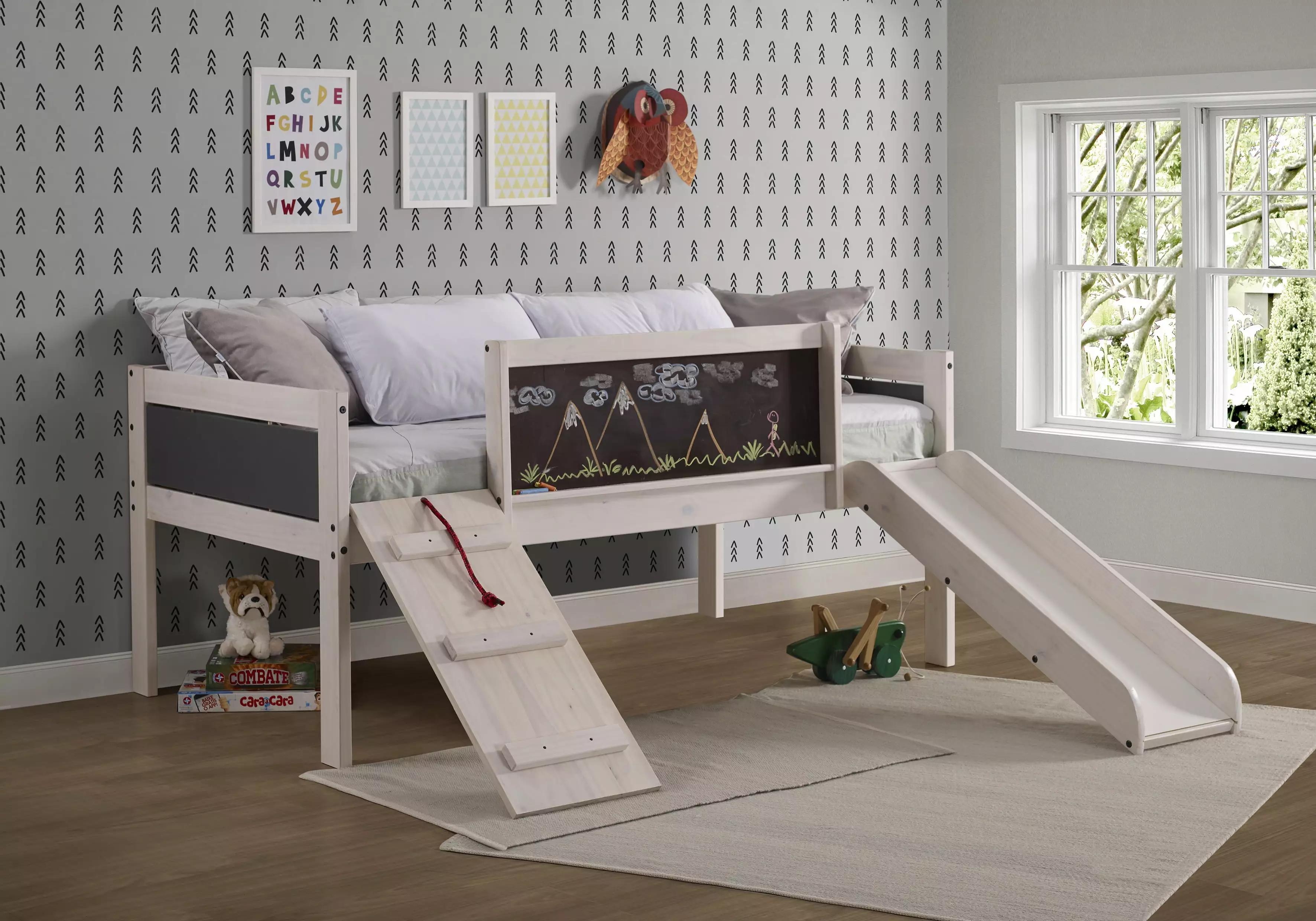 Donco Kids Art & Play Novelty Twin White Wash Junior Low Loft Bed. Twin. White