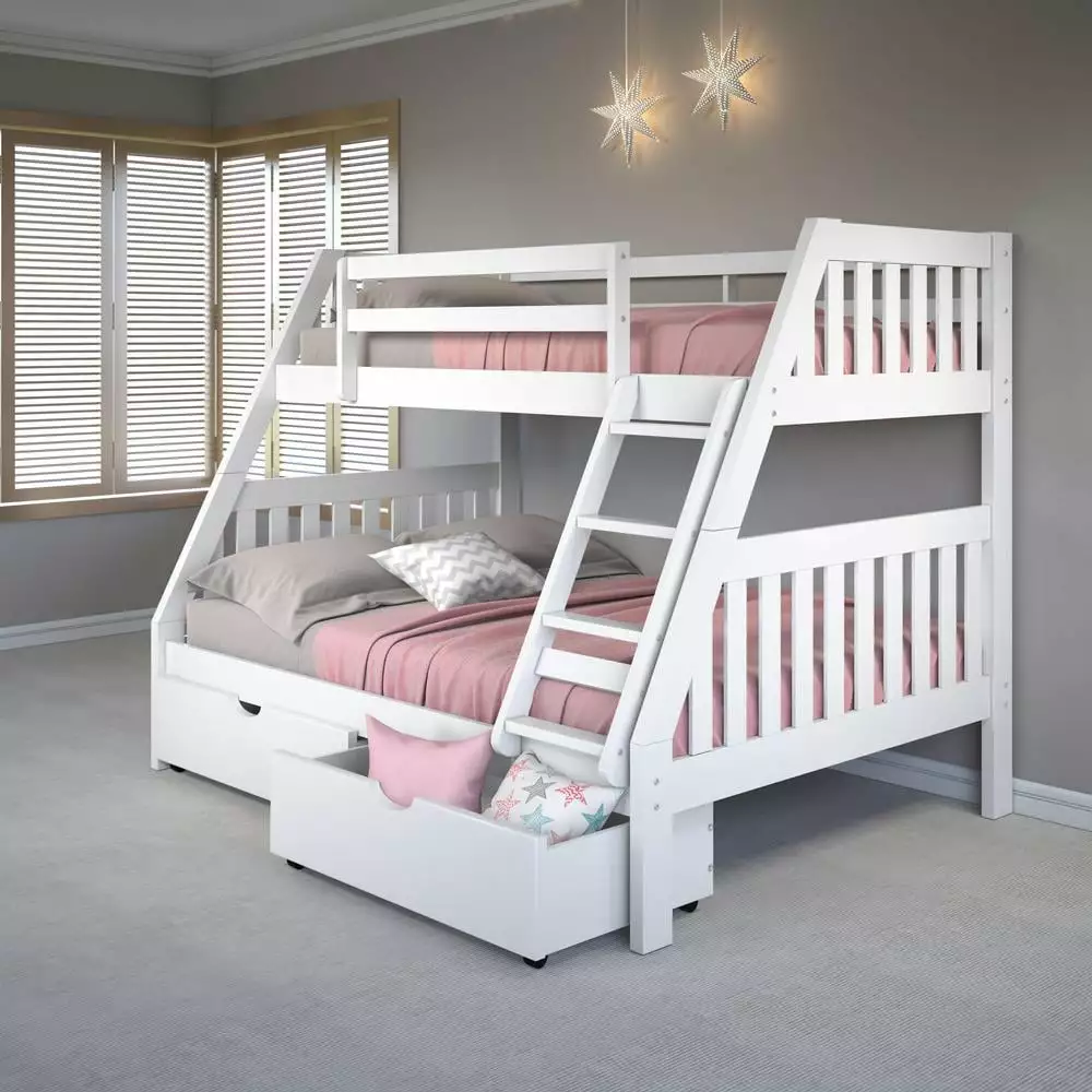 Donco Kids Austin Mission Twin over Full Bunkbed with Dual Underbed Drawers. Twin over Full. White