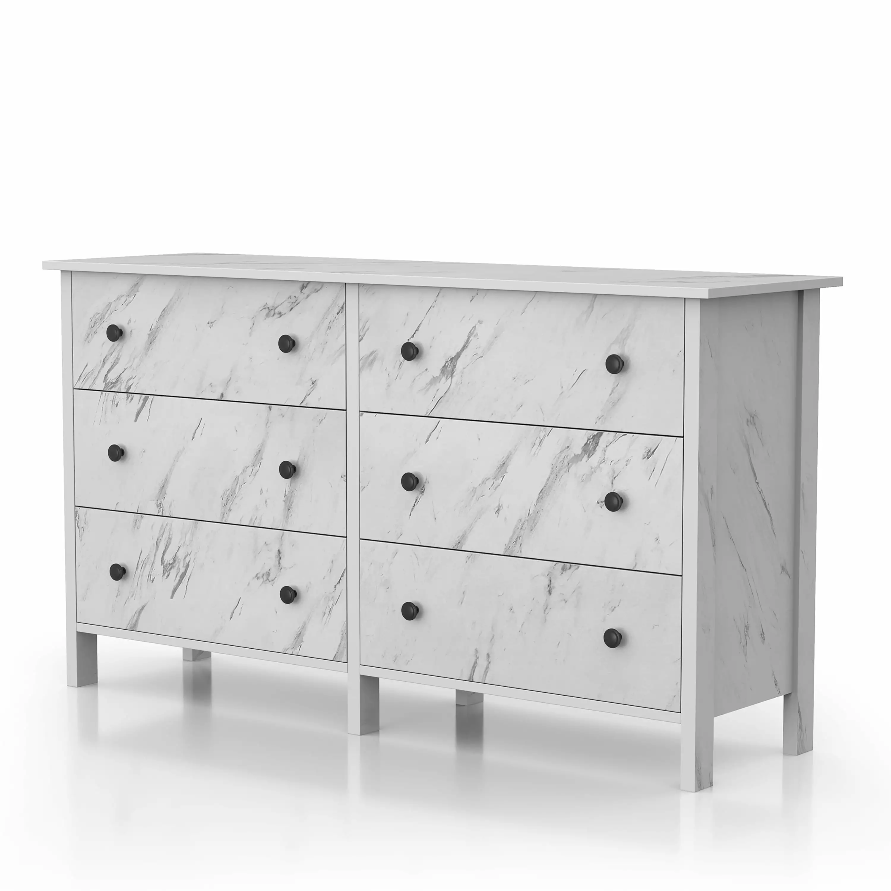 Dora Indoor 6-Drawer Wood White Marble Dresser for Bedroom