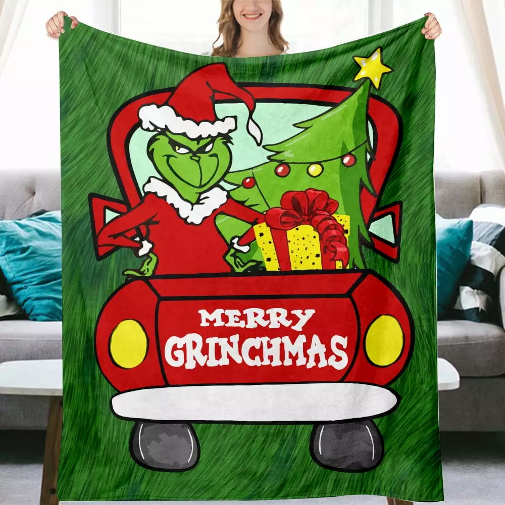 Dr. Seuss The Grinch Christmas Throw Blanket Micro Fleece Warm Cozy Ultra-Soft Luxury Flannel Lap Blankets Microfiber Blanket for Home Couch. Bed and Sofa or Crib Adults Kids