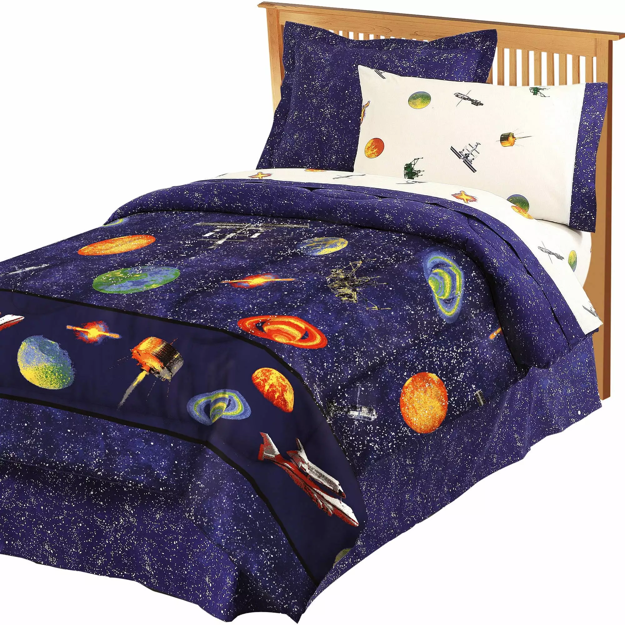 Dream Factory Outer Space Twin 6 Piece Comforter Set. Cotton/Polyester. Dark Blue. Orange. Multi