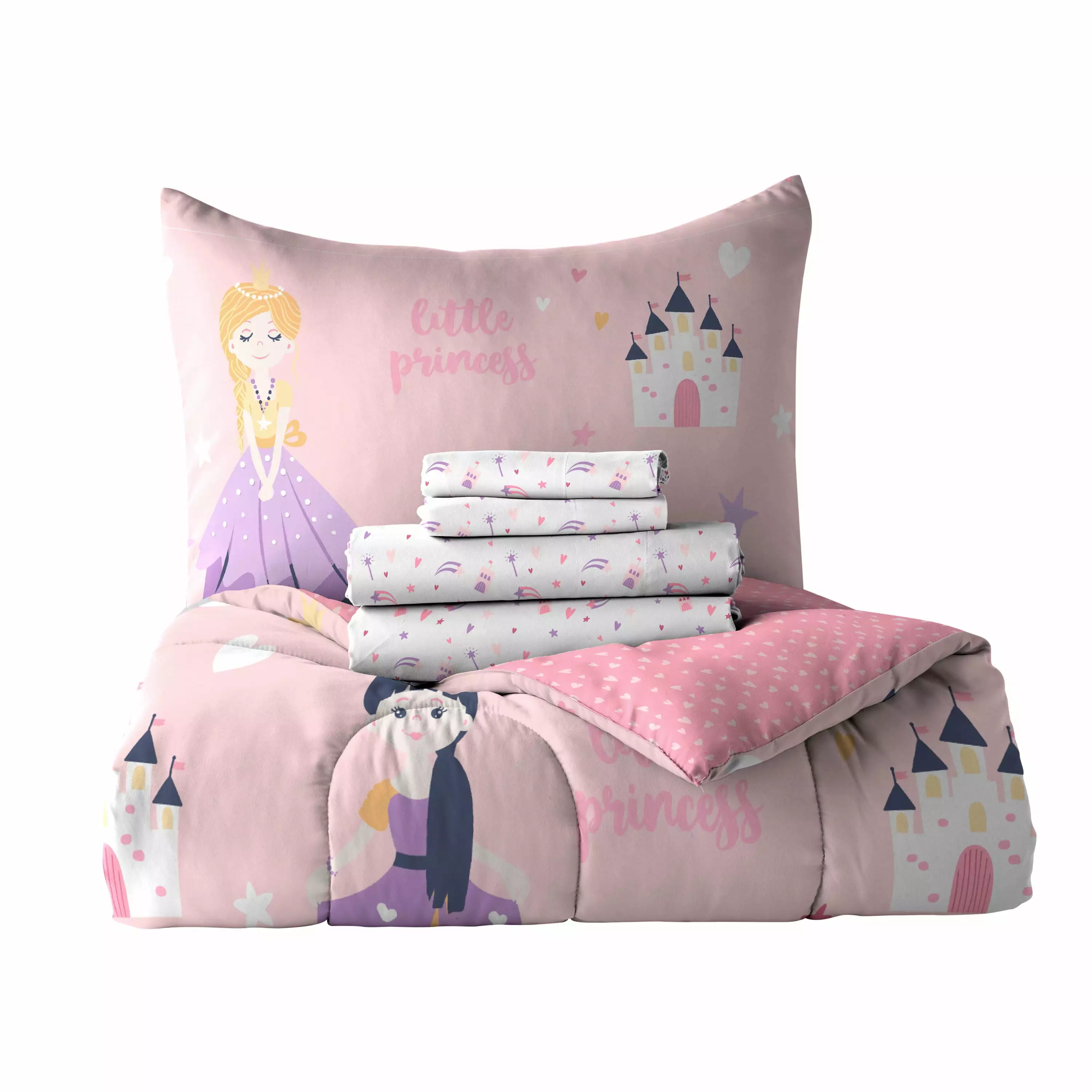 Dream Factory Rainbow Little Princess Twin Bed-in-a-Bag. Pink. Microfiber. Female. Child