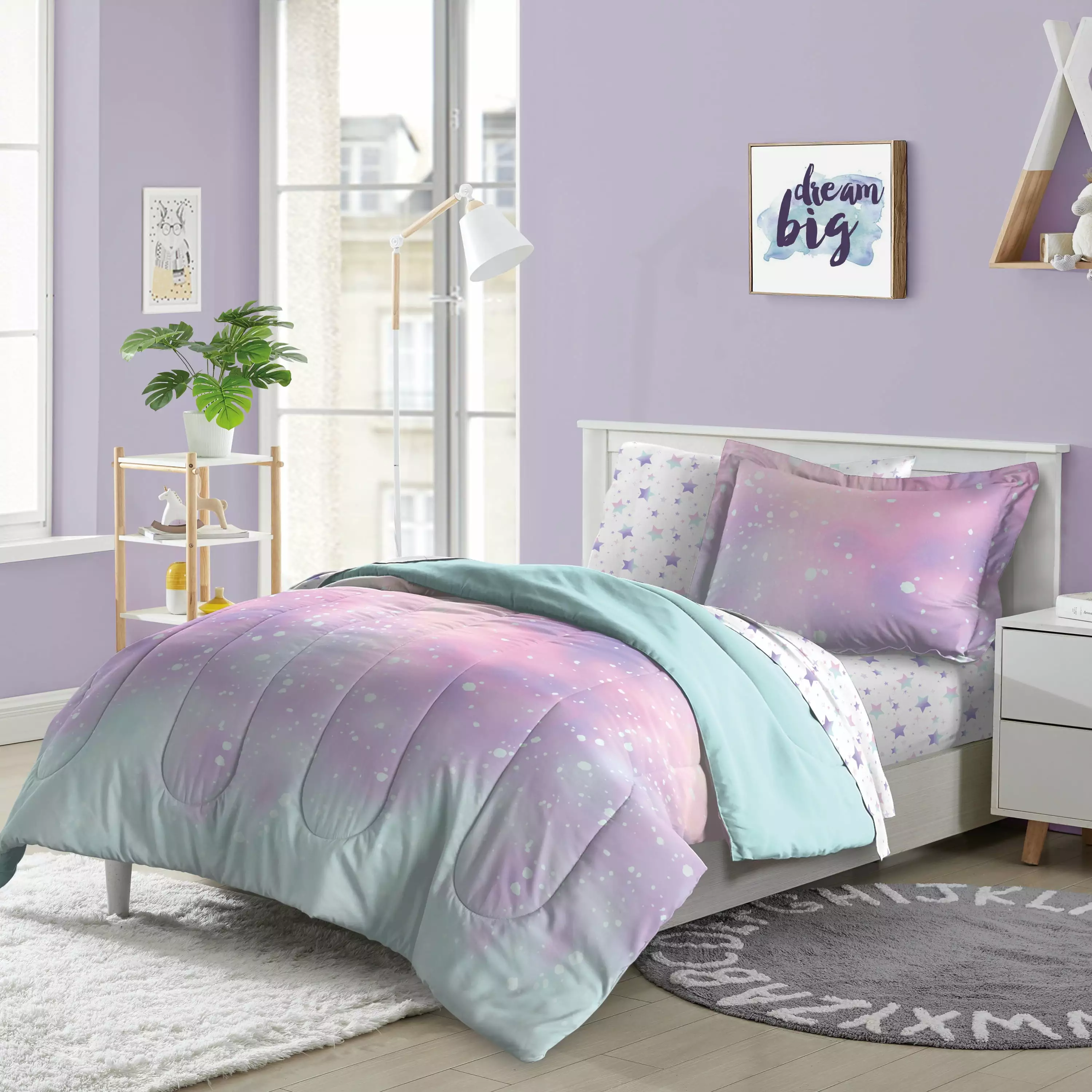 Dream Factory Twilight Twin 5 Piece Comforter Set. Polyester. Microfiber. Pink. Child. Unisex