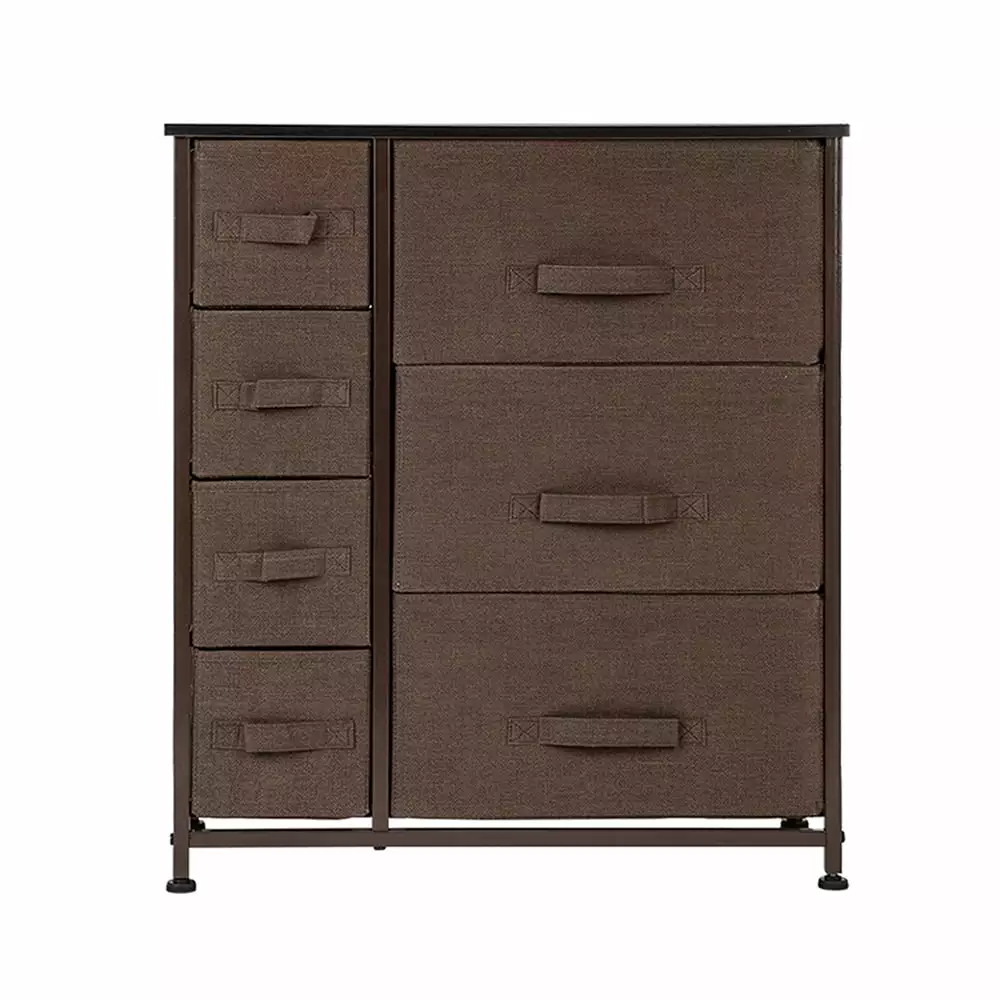 Dresser with 7 Drawers - Furniture Storage Tower Unit for Bedroom. Hallway. Closet. Office Organization - Steel Frame. Wood Top. Easy Pull Fabric Bins. Brown