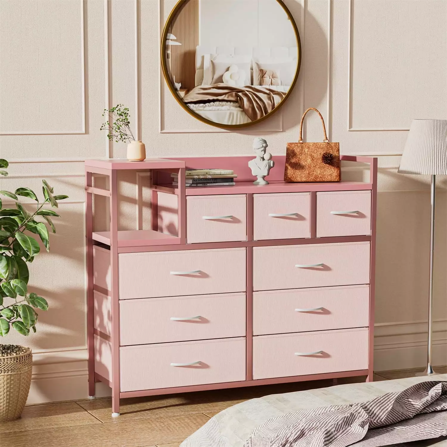 Dresser for Bedroom.9 Drawer Bedroom Dresser with Power Outlet. Tall Wide Fabric Chest of Drawers TV Stand for 60 TV.Chest of Drawers for Living Room. Bedroom