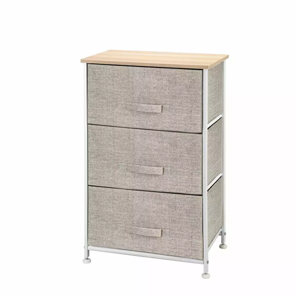 Dresser for Bedroom Storage. SESSLIFE Dresser with 3 Fabric Drawer. Steel Frame & Wood Tabletop. Modern Bedside Table for Hallway Entryway Closet. Storage Tower Nightstand Organizer. Light Gray. X1299