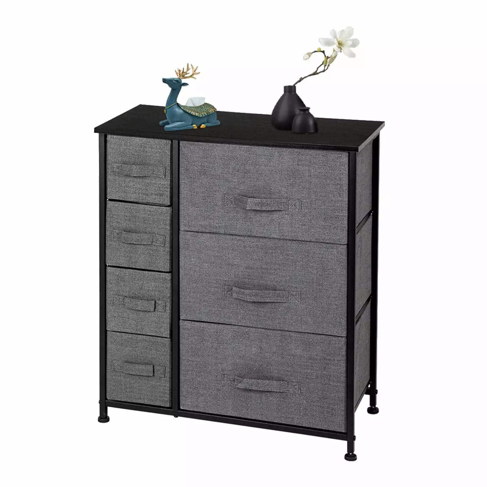 Dresser for Bedroom with 7 Drawers and Wood Top Fabric Storage Tower Tall Chest Organizer Unit for Closet. Living Room. Hallway