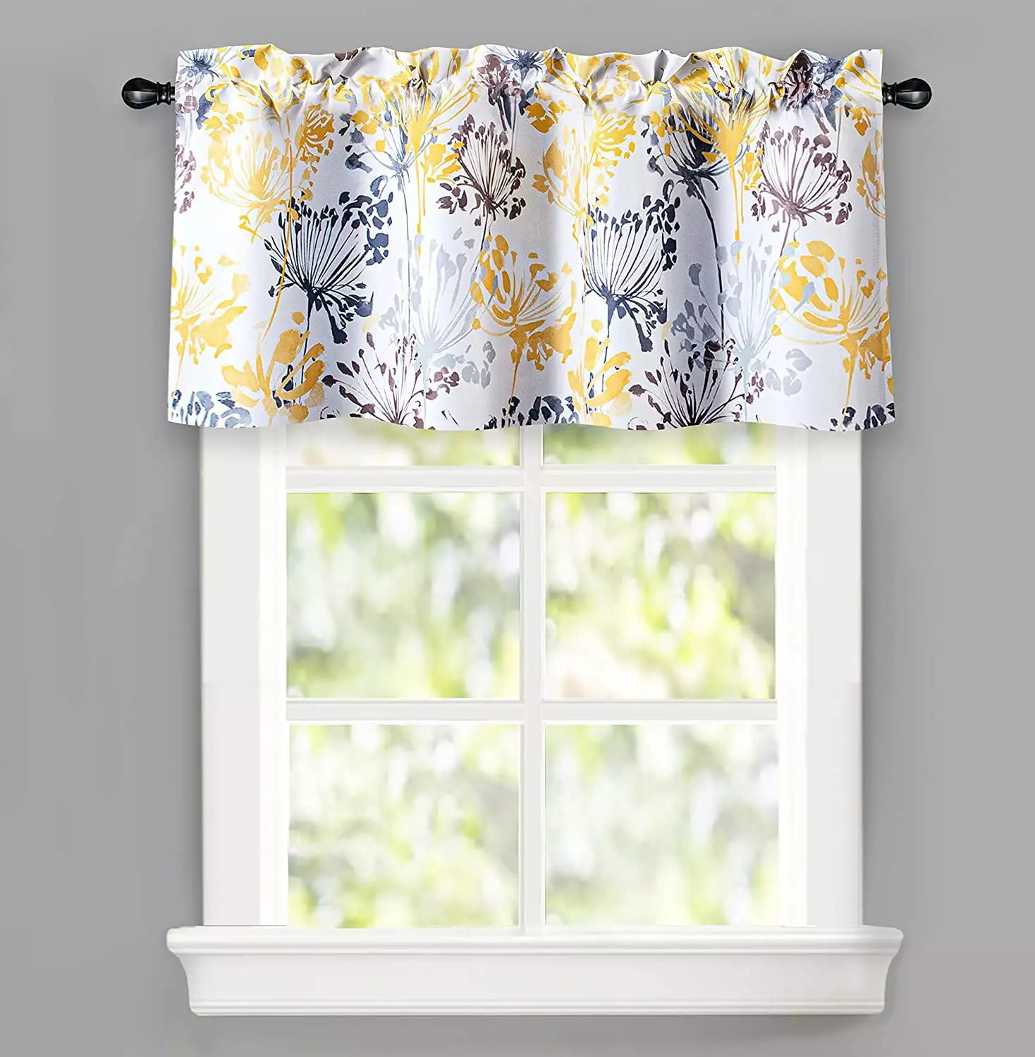 DriftAway Acacia Floral Blossom Watercolor Printed 100 Percent Blackout Thermal Insulated Window Curtain Valance Rod Pocket Single. 52 x 24 Plus 2 Header. Yellow