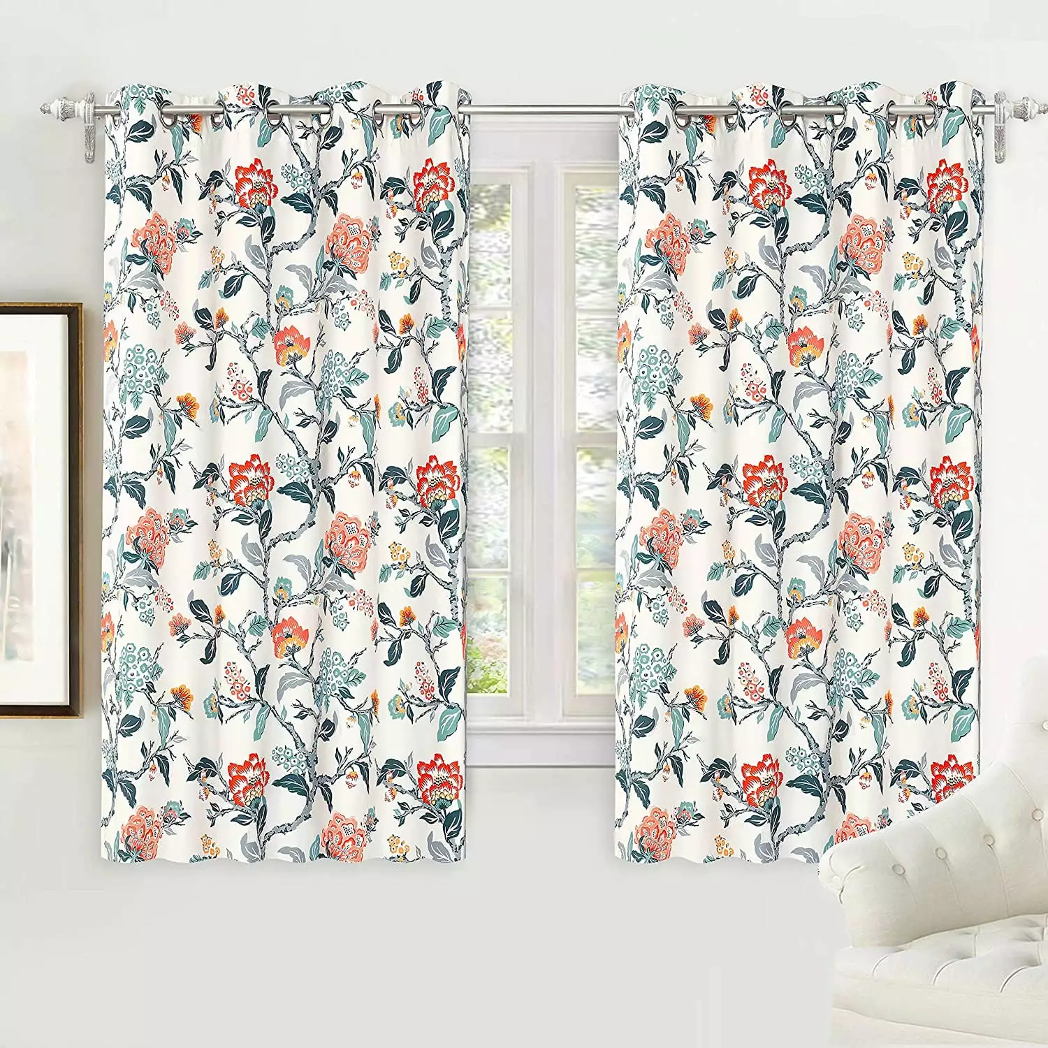 DriftAway Ada Floral Botanical Print Flower Leaf Lined Thermal Insulated Room Darkening Blackout Grommet Window Curtains