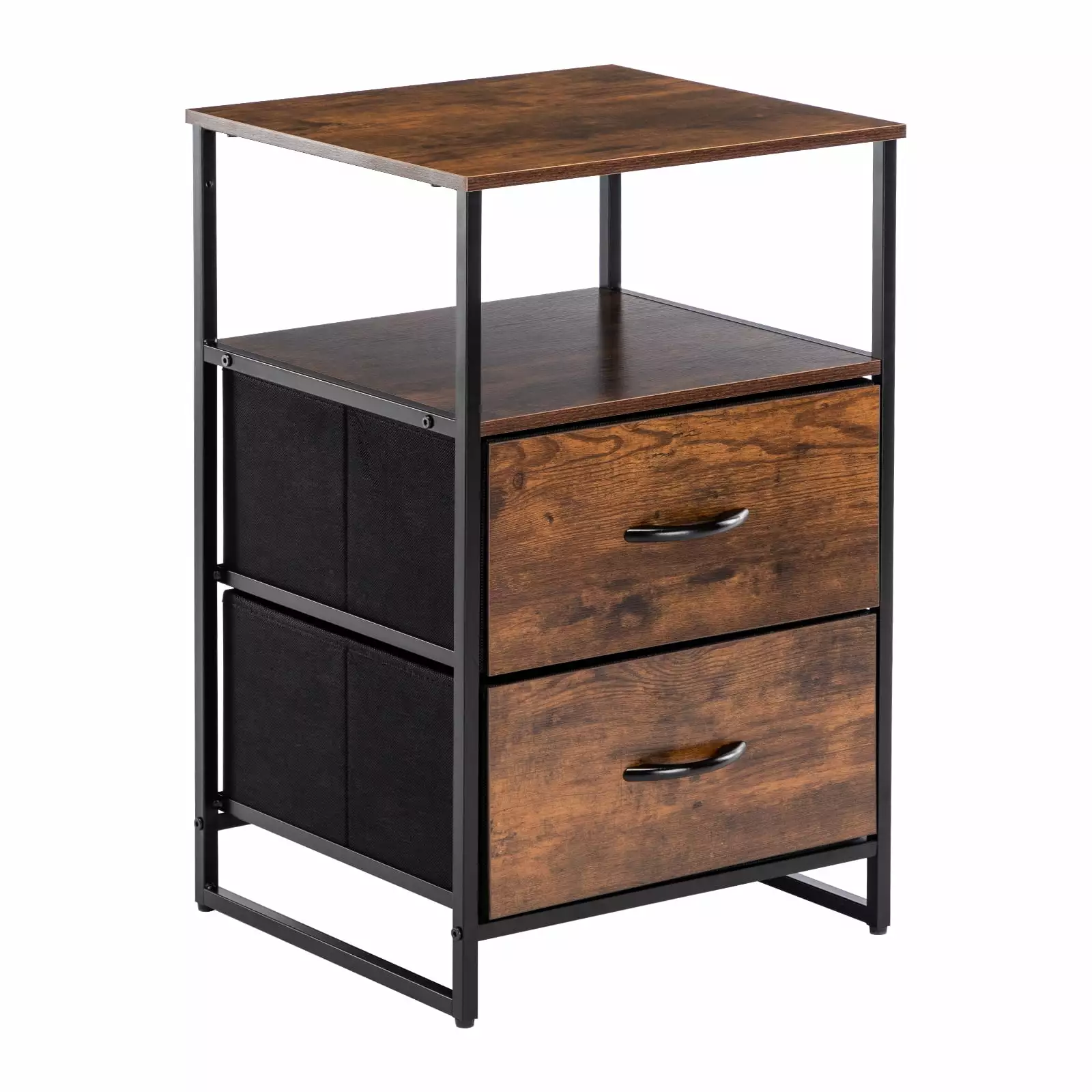 Duhome Elegant Lifestyle Side Table.Nightstand Dresser Bedside Storage Table with 2 Drawers. 2 Shelves.Rustic Brown and Black