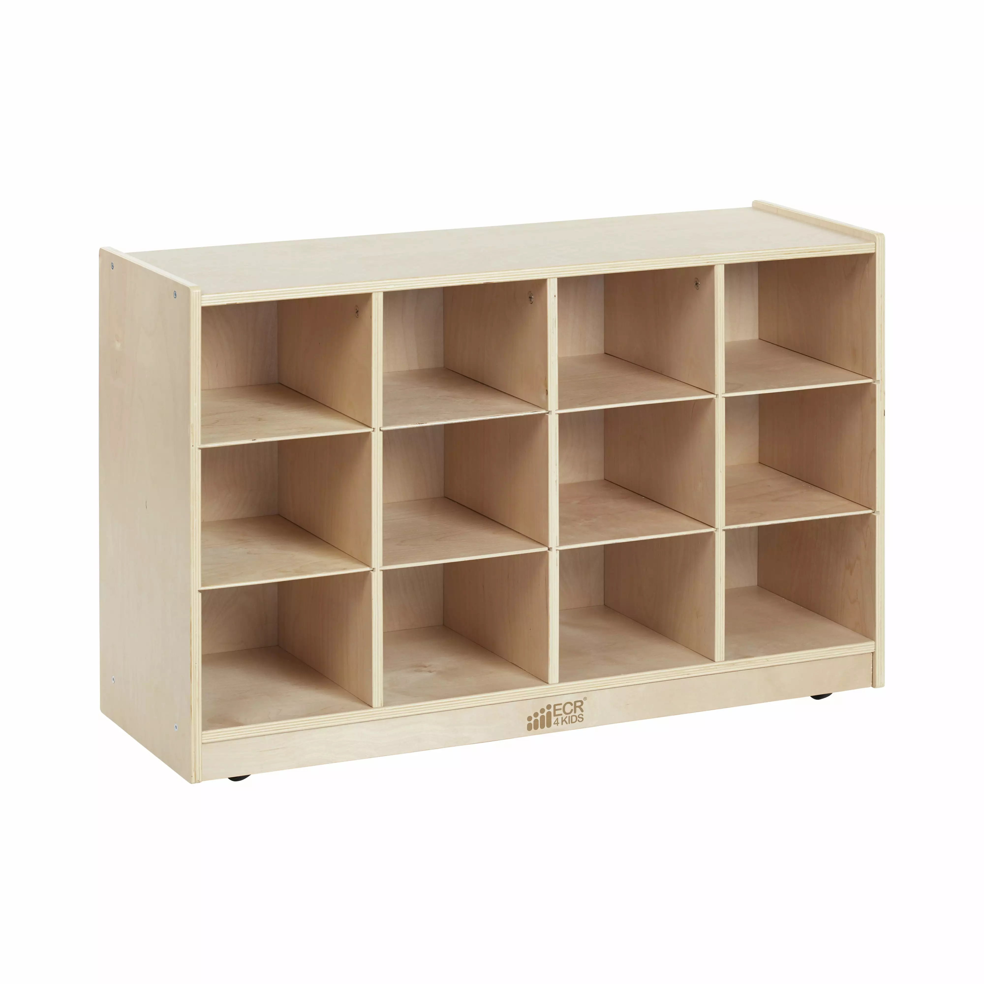 ECR4Kids 12 Cubby Mobile Tray Storage Cabinet. 3x4. Natural