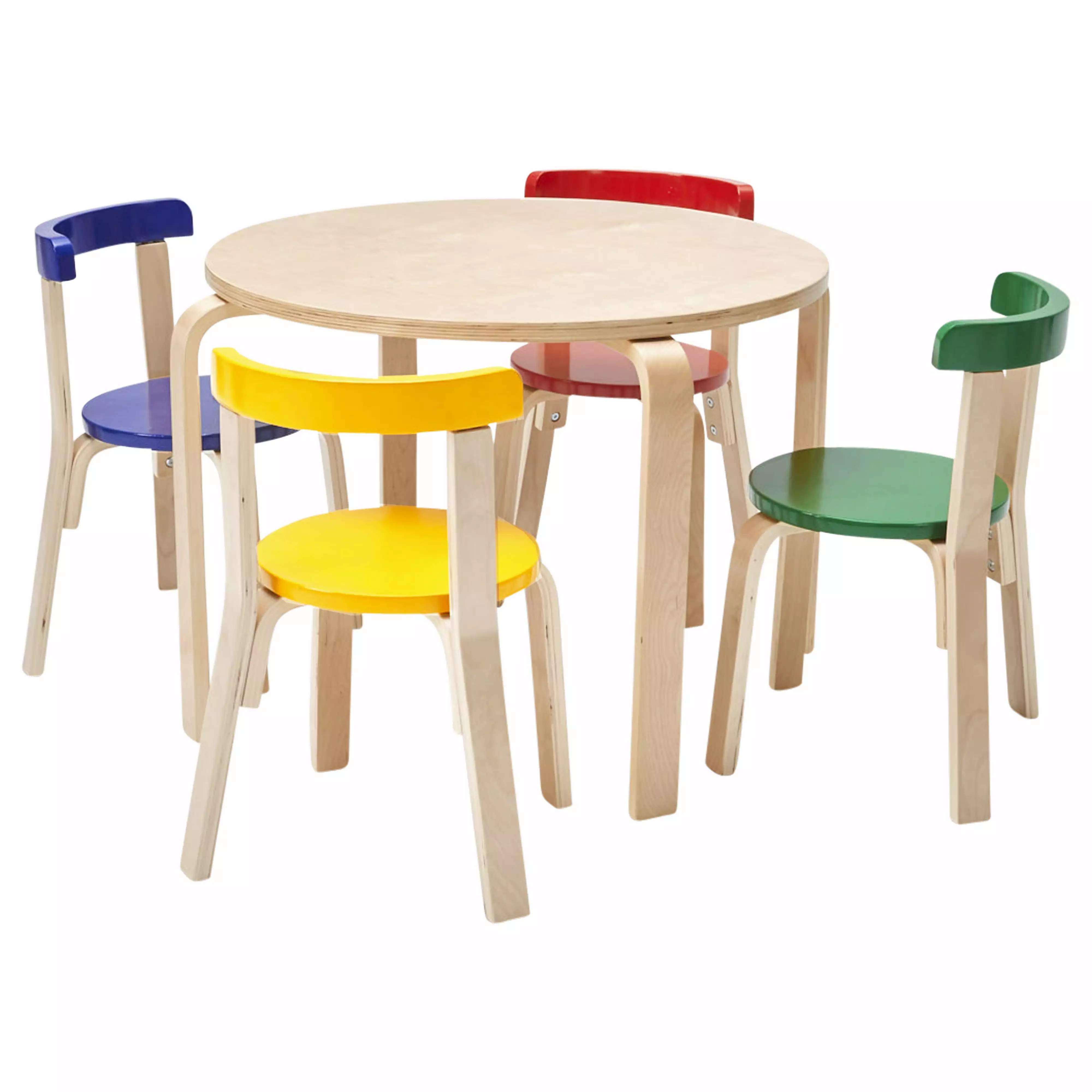 ECR4Kids Bentwood Round Table and Curved Back Chair Set. Assorted. 5-Piece