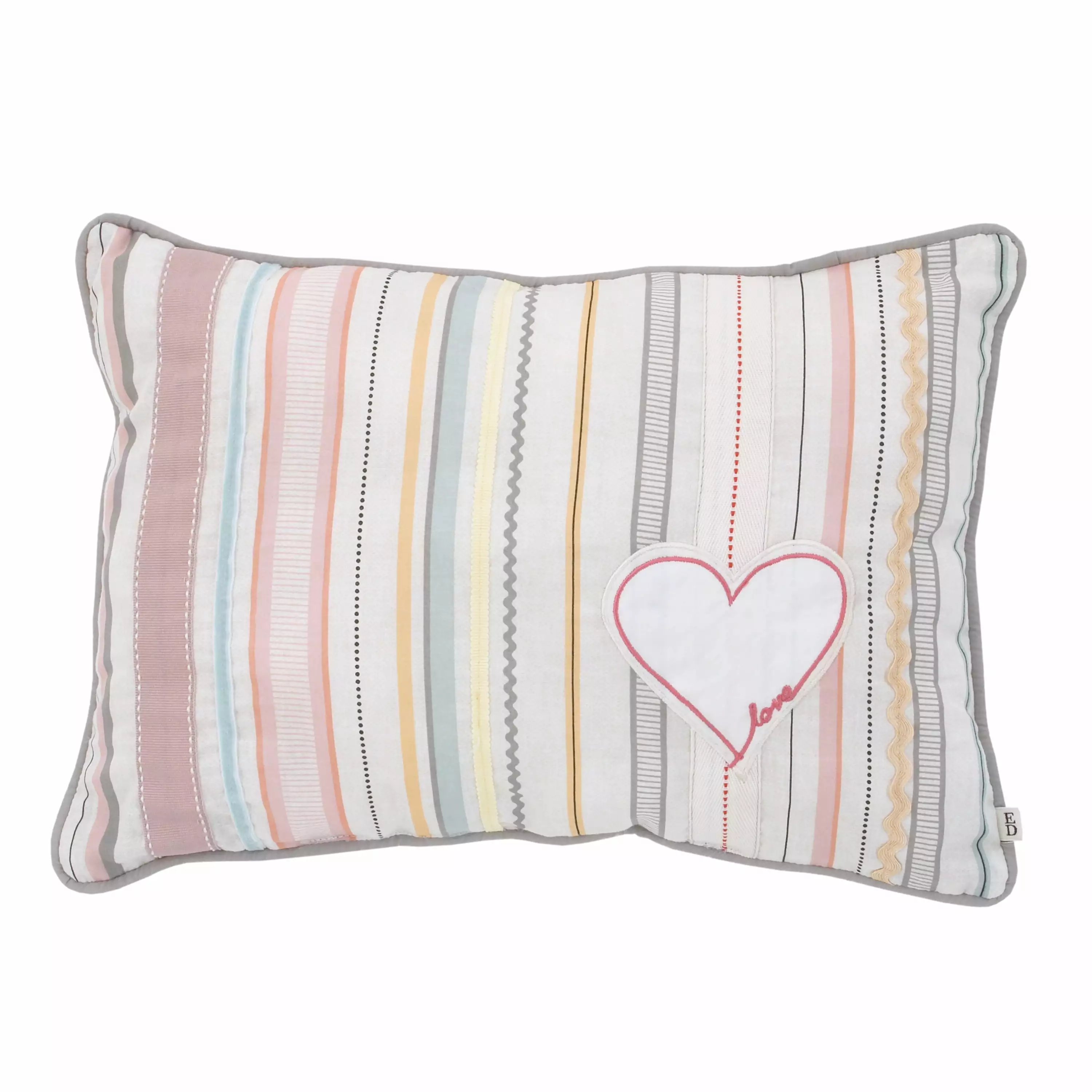 ED Ellen DeGeneres Cotton Tail - Soft 100% Cotton Multi Color Ribbon Stripe with Heart Applique Decorative Pillow