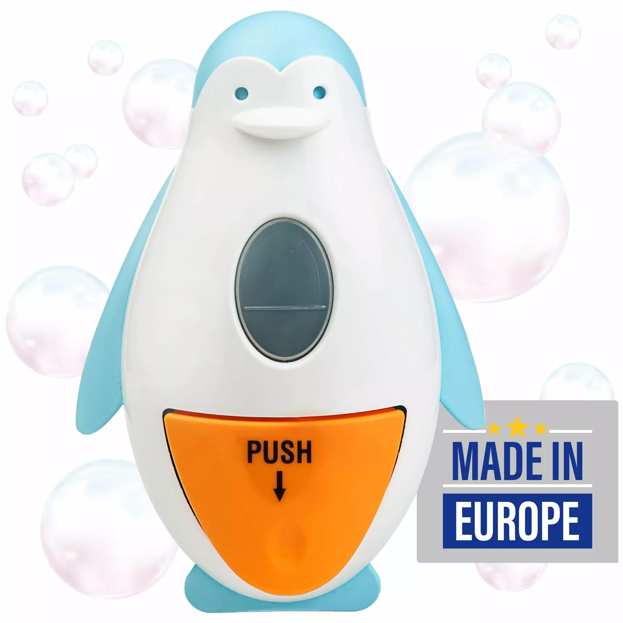 EDNA HOME Cute Penguin Soap Dispenser. Refillable Container with Pump For Kids. Children; Suitable for Bathroom. Toilet. Kitchen; Bottle for Soap. Body Wash. Shampoo. Lotion; Made in Europe; Blue