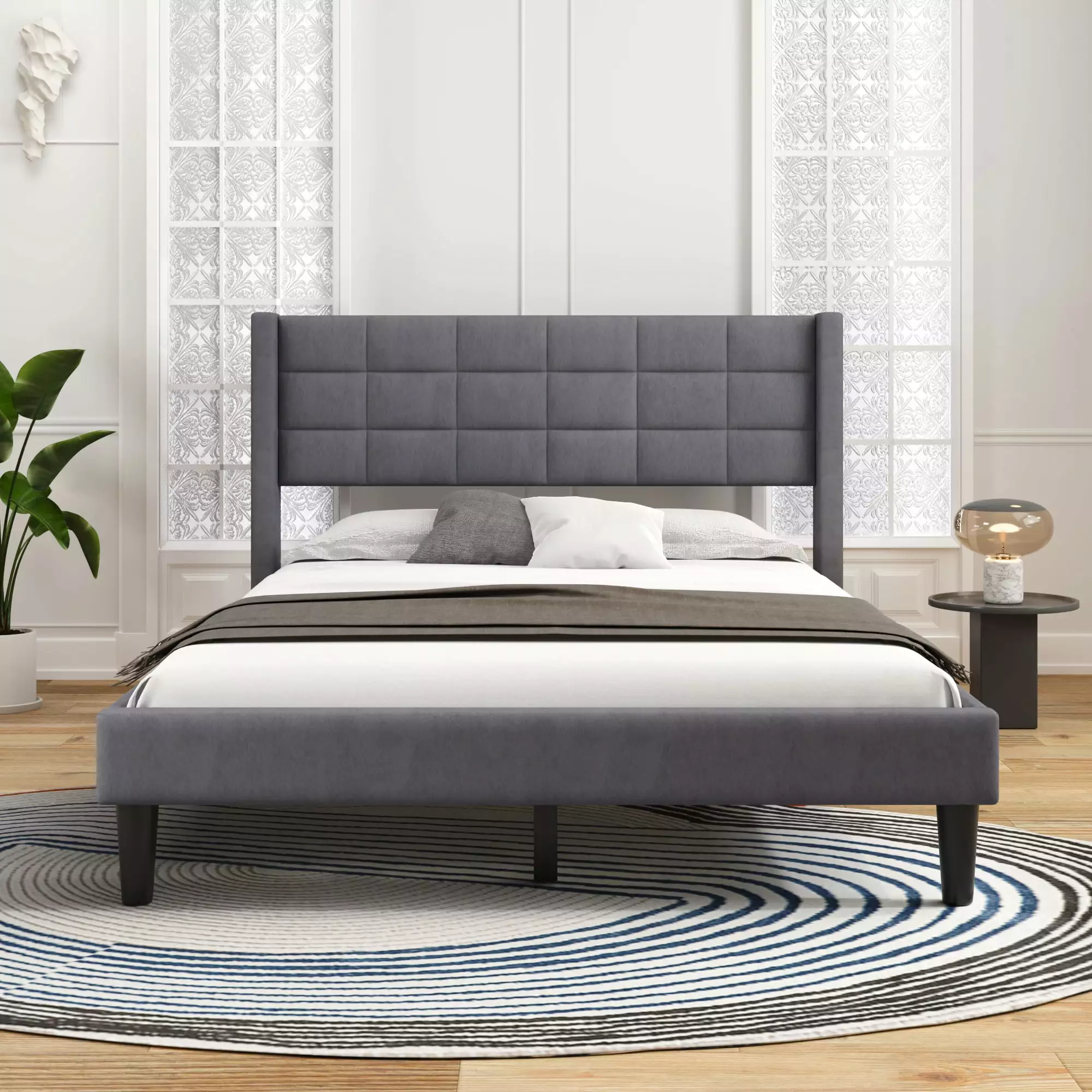 EUROCO Upholstered Queen Bed. 700lbs Weight Capacity Platform Bed for More Kids and Adults. Gray