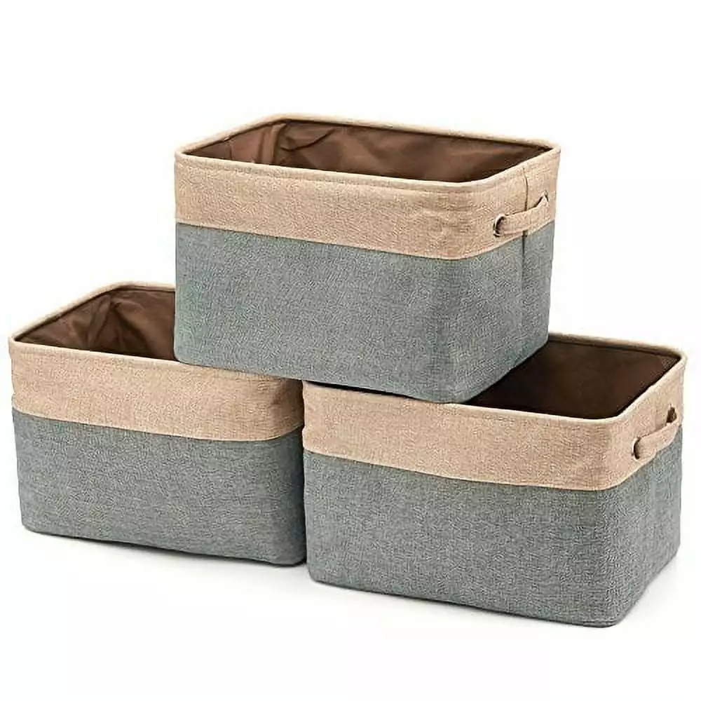 EZOWare Set of 3 Large Canvas Fabric Tweed Storage Organizer Cube Set with handles - 15 L x 10.5 W x 9.4 H