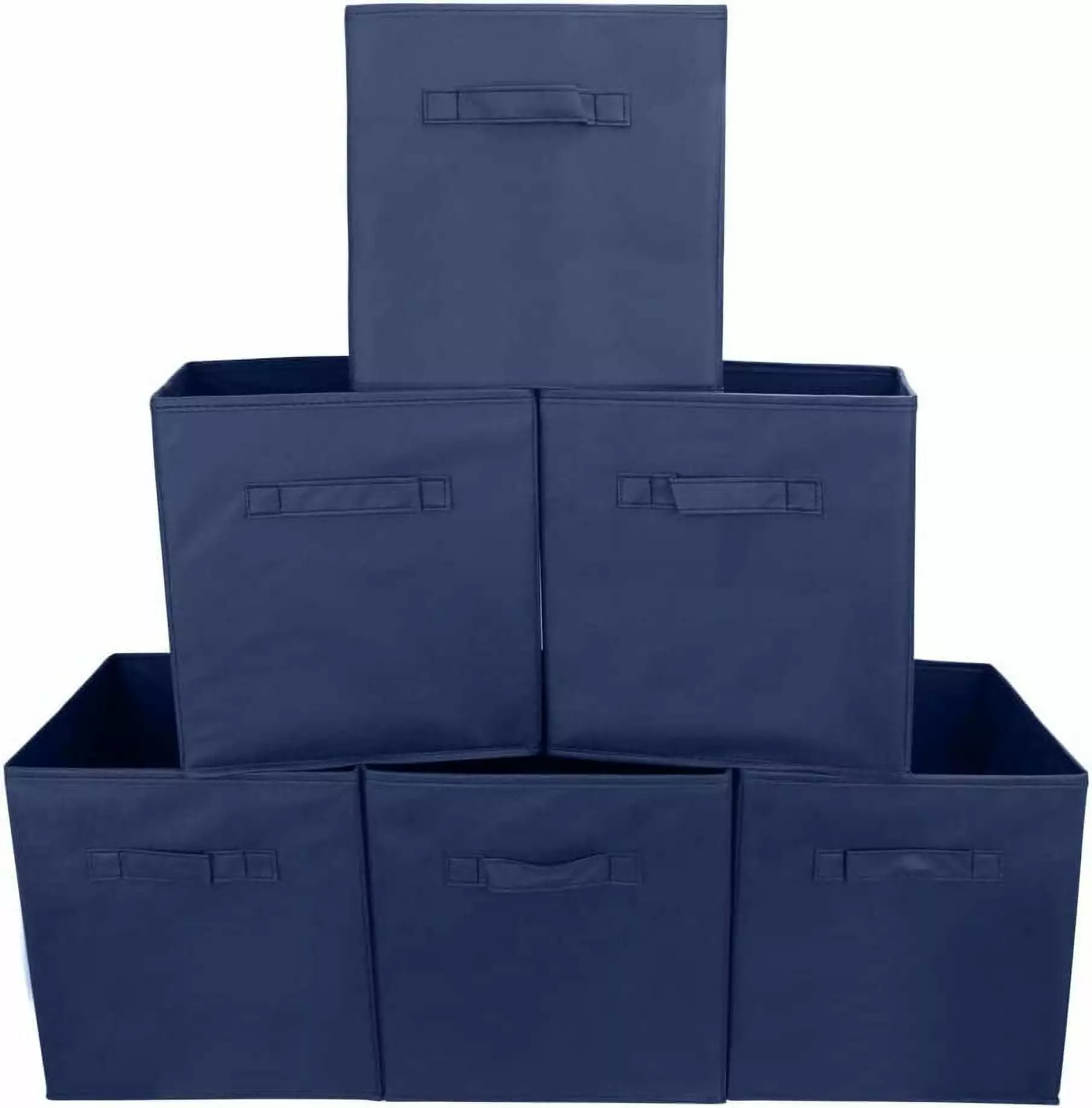 EZOWare Set of 6 Foldable Fabric Basket Bins. 10.5x10.5x11 Collapsible Storage Organizer Cube with Handle for Clothes Nursery Toys - Denin Blue